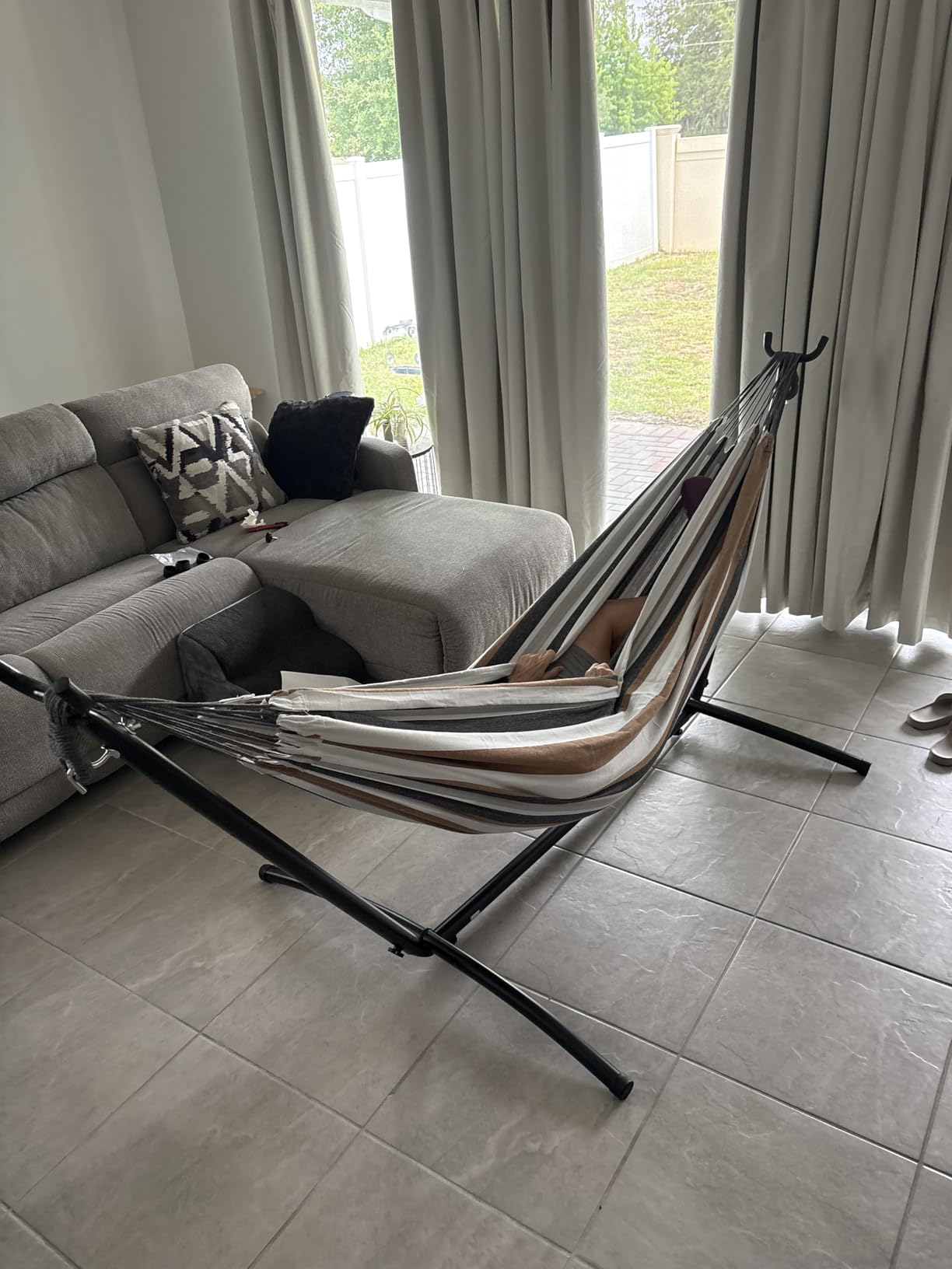 PNAEUT Double Hammocks with Stand for Outside, Portable Space Saving Heavy-Duty Steel Frame customer photo 1