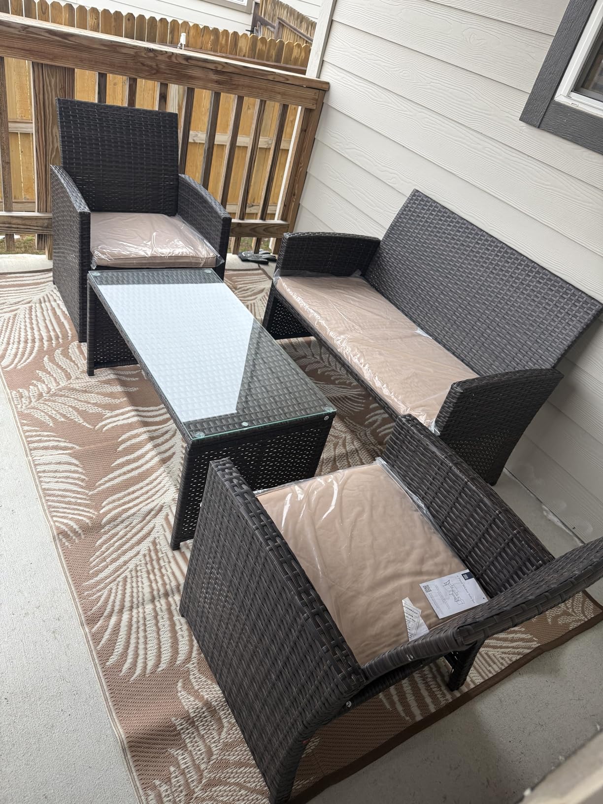 Best Choice Products 4-Piece Outdoor Wicker Patio Conversation Furniture Set for Backyard w/Coffee Table, Seat Cushions - Gray/Navy customer photo 2