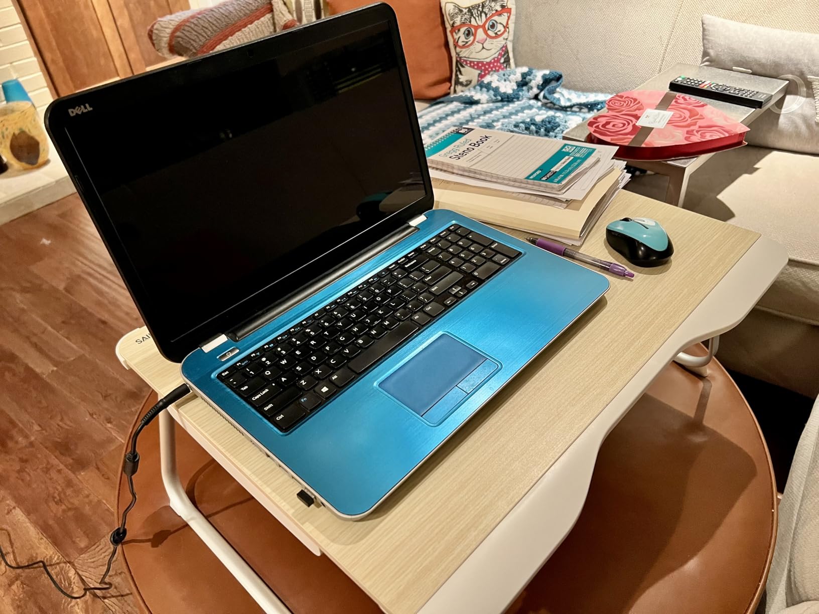 SAIJI XX-Large Foldable Bed Tray Table for Eating Breakfast, Writing, Working, Gaming, Drawing with Storage Drawer, Handrest Bookstand, Tablet Stand, Phone Stand(Black Cherry) customer photo 1