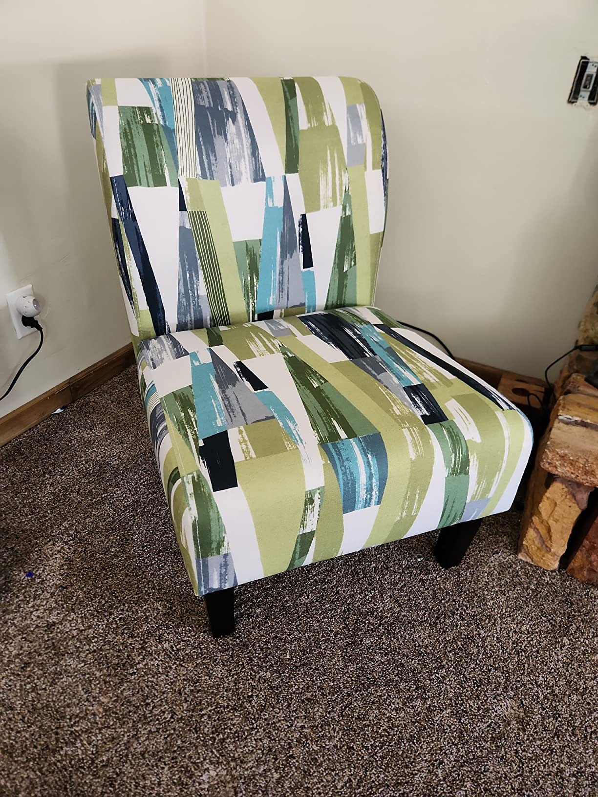 Signature Design by Ashley Triptis Floral Armless Accent Chair with Attached Cushions, Fabric Upholstery, Wood Legs, 16.63