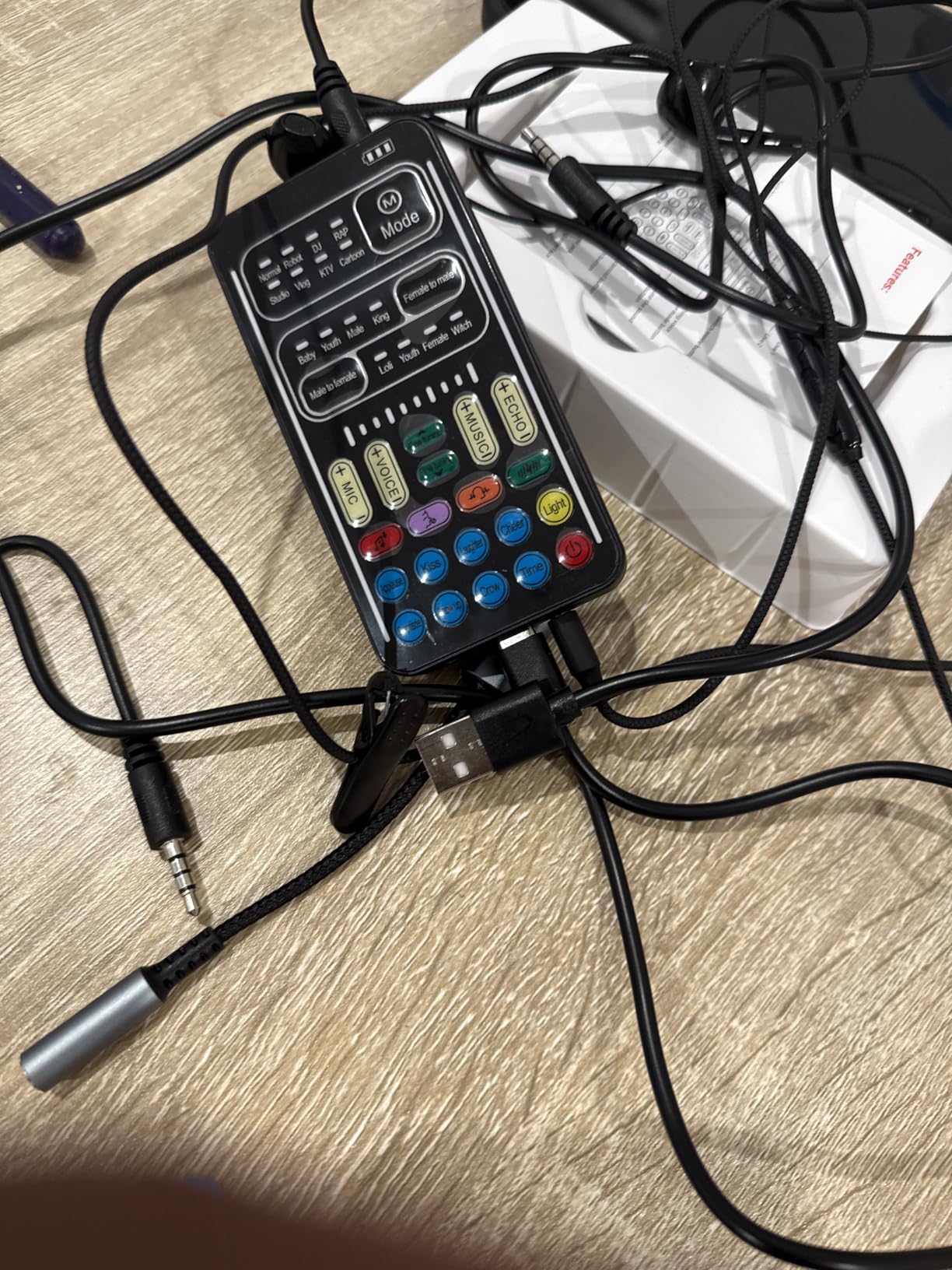 sktome Portable Voice Changer, 2nd Generation i9 Live Sound Card, Cool Lights Sound Board - Voice Disguiser/Modulator for PS4/PS5/Xbox One/PC/Phone/Laptops with Adjustable Voice Functions customer photo 1