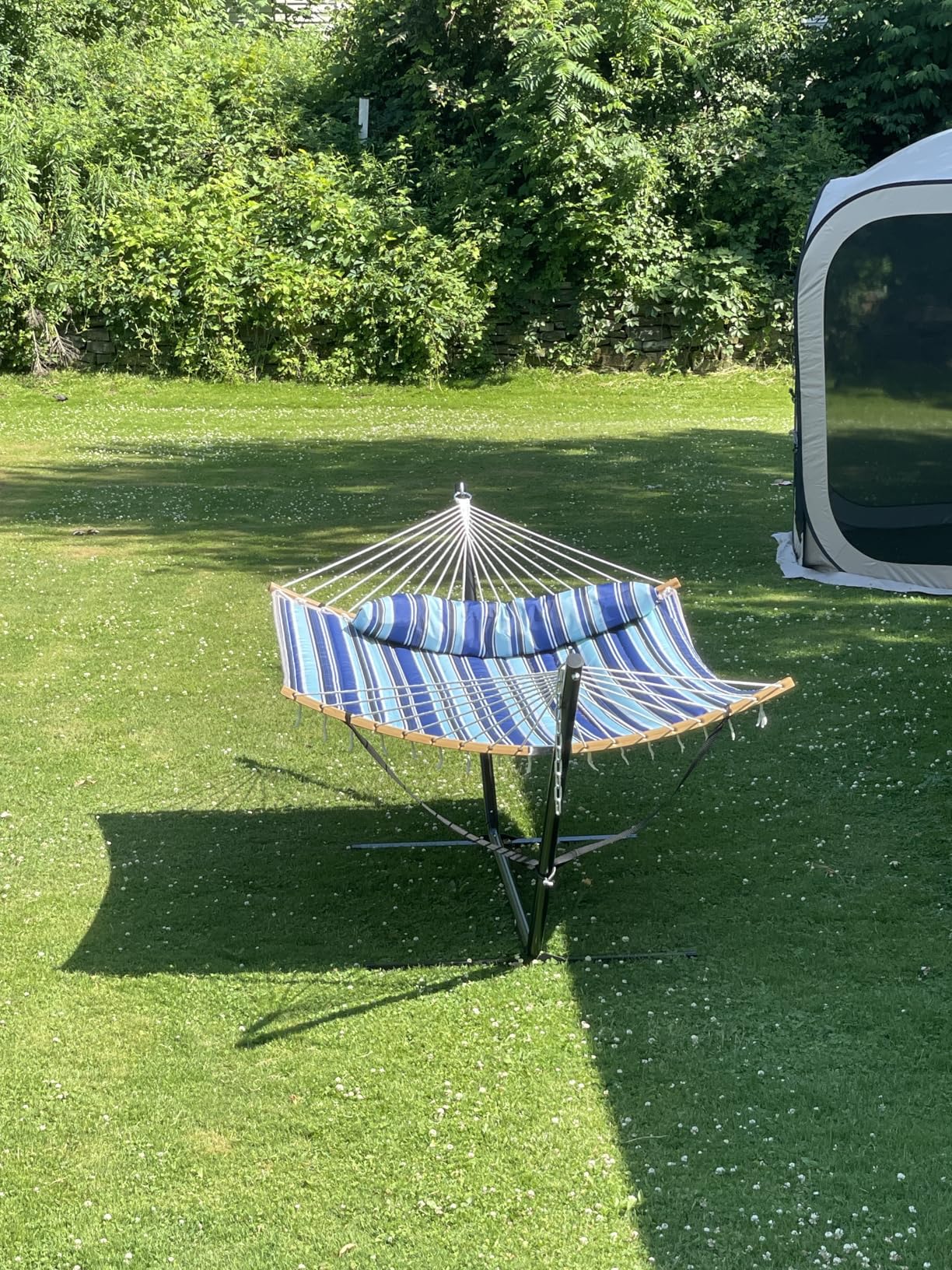 SUNCREAT Double Portable Hammock with Stand, 2 Person Hammock with Curved Spreader Bar, Balance Ropes Included, Dark Gray customer photo 2