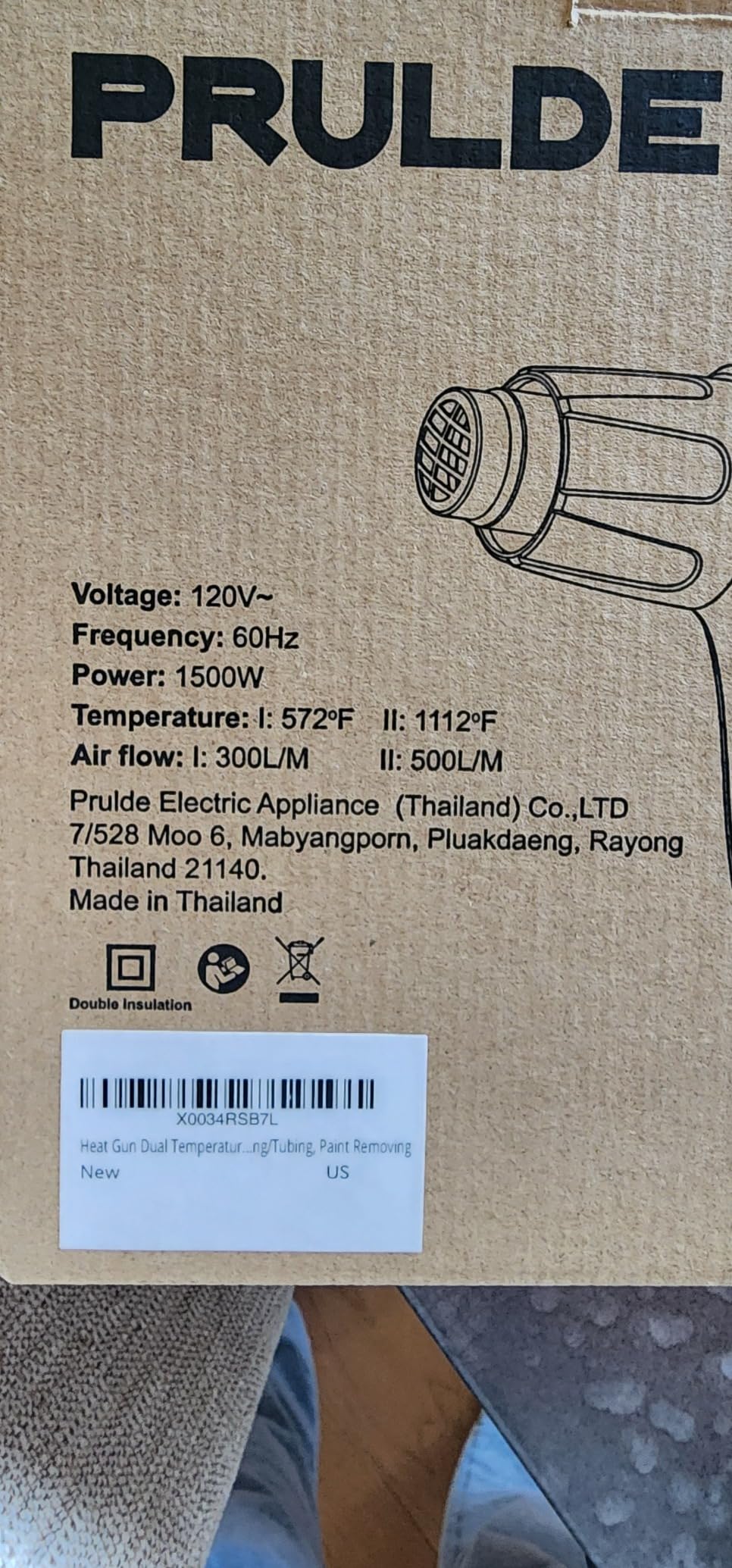 PRULDE Heat Gun, 1500W Dual Temperature Settings 572°F~1112°F Fast Heating Hot Air Gun with 6.5Ft Power Cord/4 Nozzles/Overload Protection for Crafts, Shrink Wrapping/Tubing, Paint Removing (N2190) customer photo 1