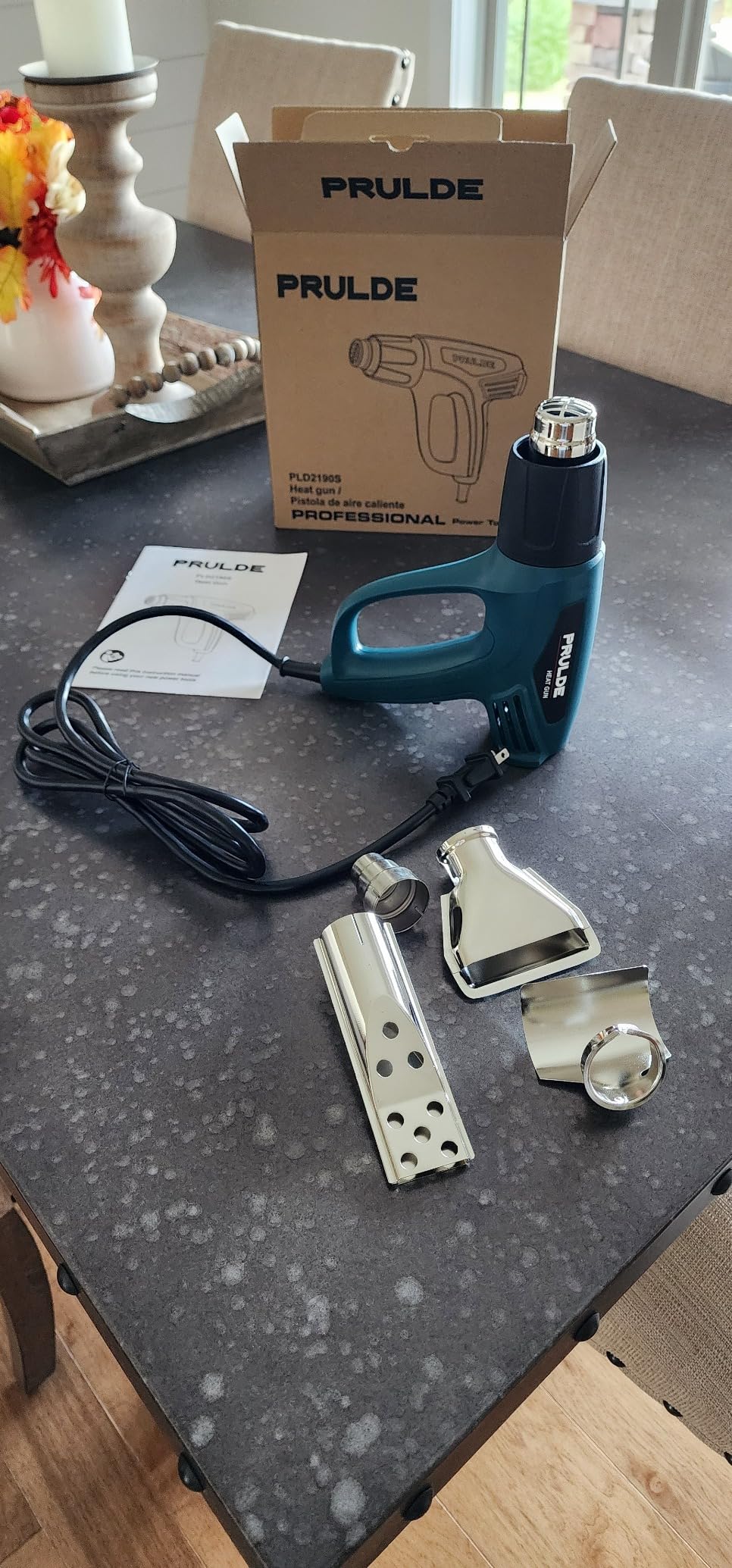 PRULDE Heat Gun, 1500W Dual Temperature Settings 572°F~1112°F Fast Heating Hot Air Gun with 6.5Ft Power Cord/4 Nozzles/Overload Protection for Crafts, Shrink Wrapping/Tubing, Paint Removing (N2190) customer photo 2