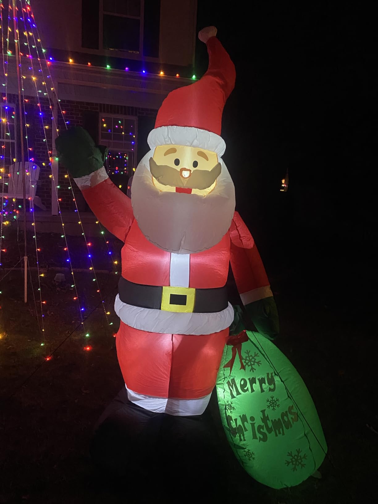 8 FT Christmas Inflatable Santa Claus Outdoor Decoration for Yard, Blow up Santa Decor with Big Gift Bag, Built-in LED Lights customer photo 2