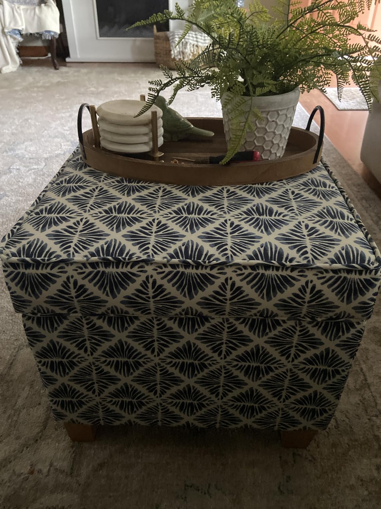 HomePop Square Tufted Storage Ottoman - Distressed Brown Faux Leather Small customer photo 1