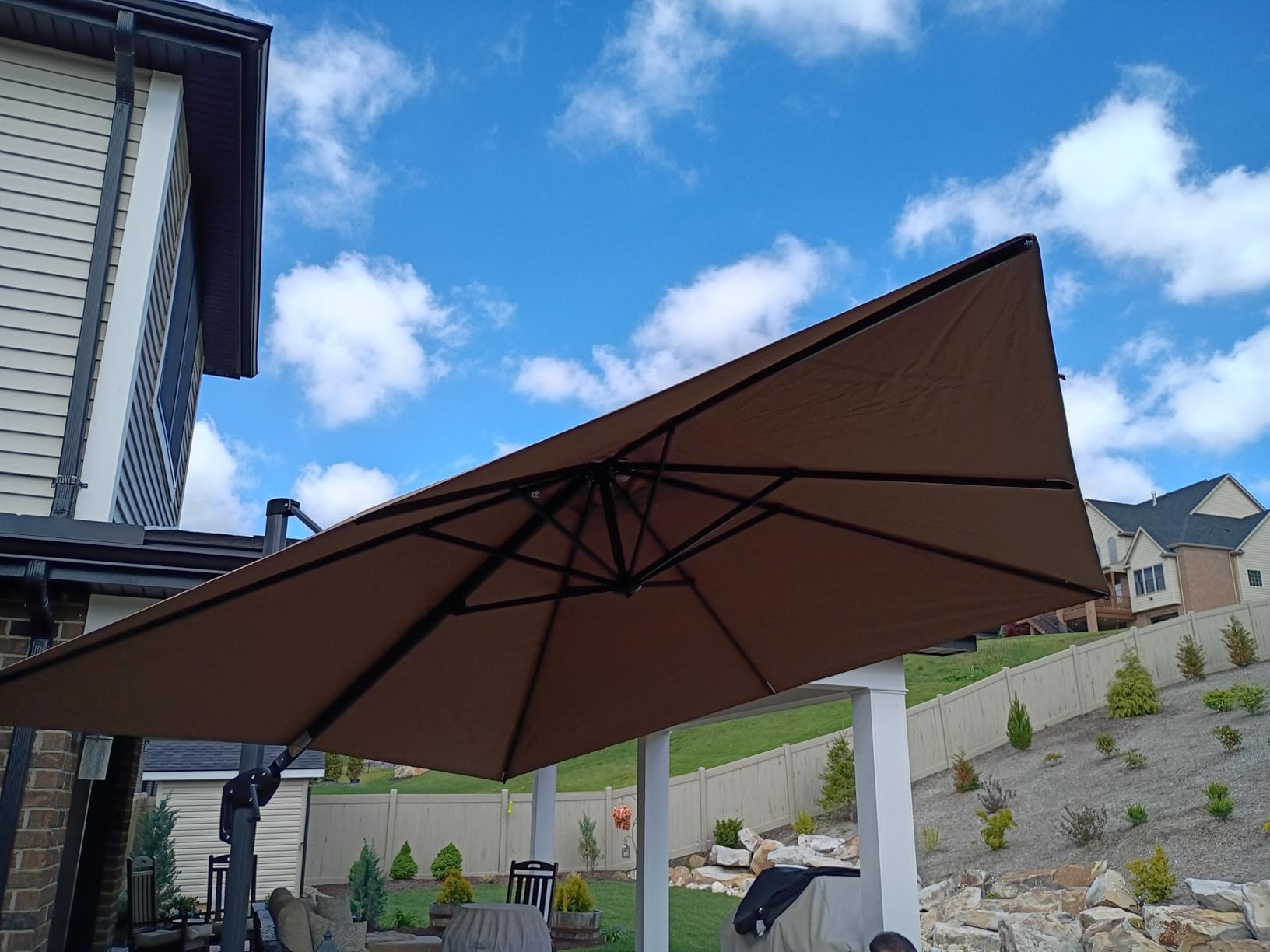 PURPLE LEAF Patio Umbrella with Base 10 Feet Outdoor Cantilever Square Umbrella Aluminum Offset Umbrella with 360-degree Rotation for Garden Deck Pool Patio, Navy Blue customer photo 2
