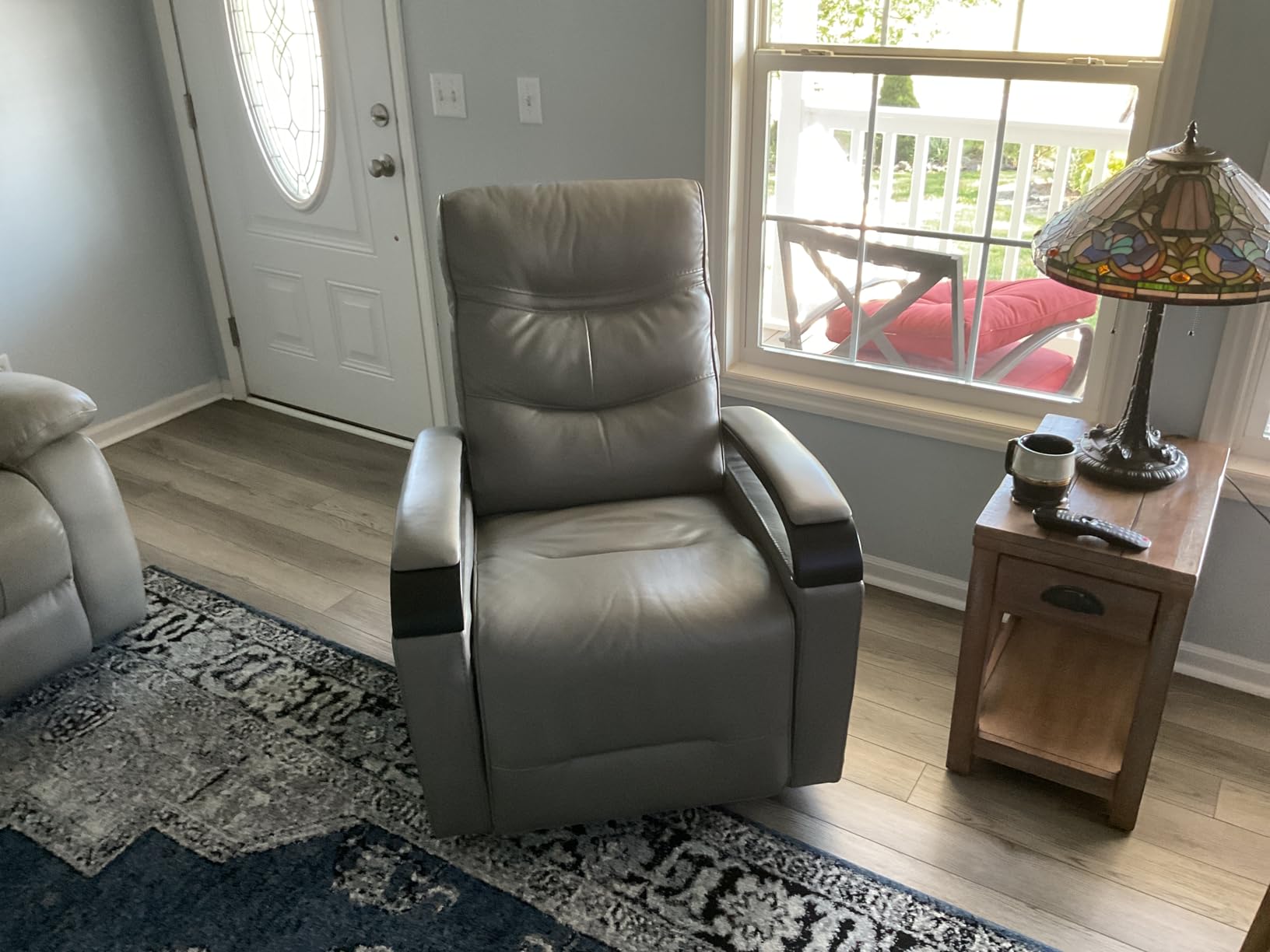 CHITA Genuine Leather Power Swivel Glider Rocker Recliner, FSC Certified Mid Century Modern Recliner Chair for Adults, Adjustable Power Headrest, for Nursery and Living Room, Creamy Grey customer photo 1