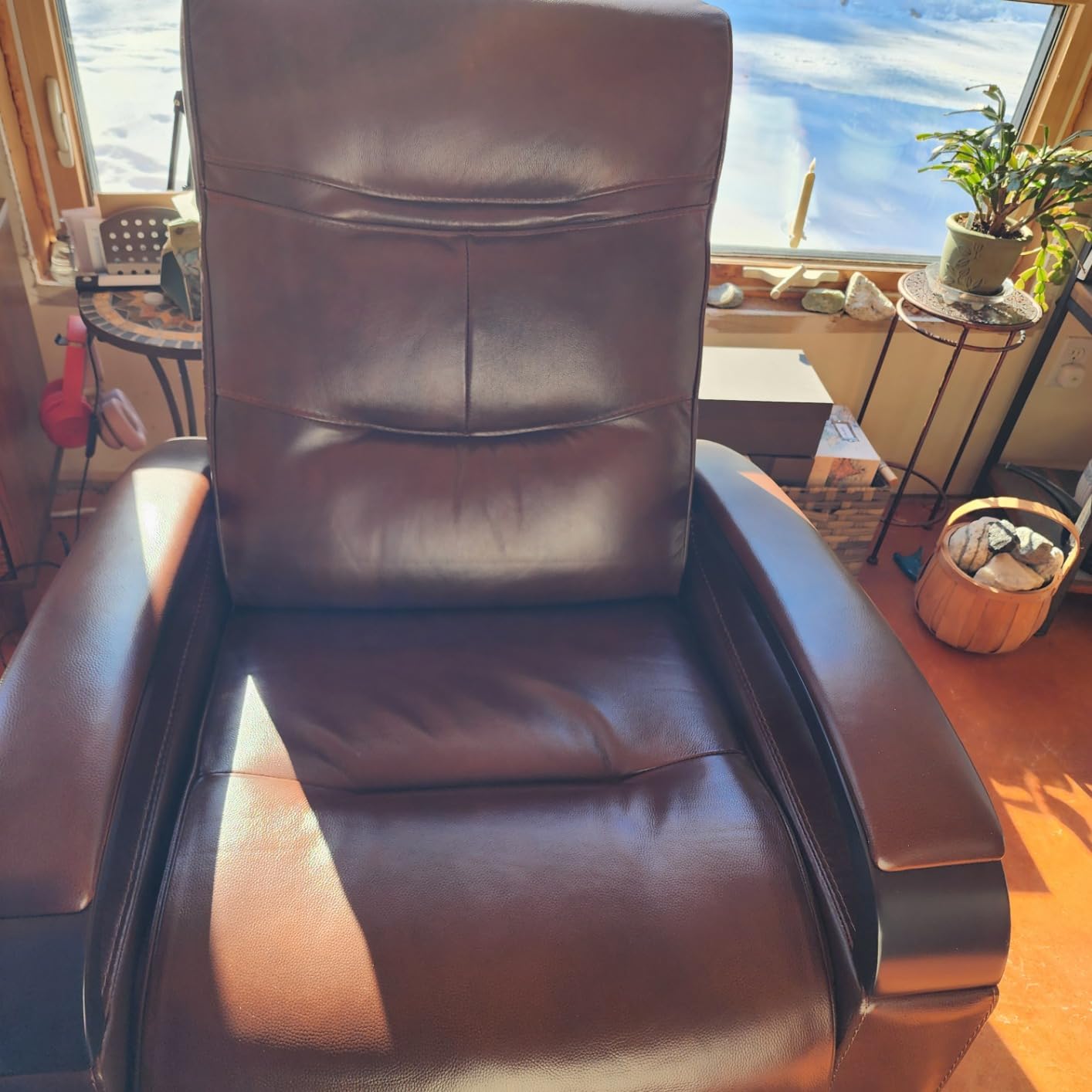 CHITA Genuine Leather Power Swivel Glider Rocker Recliner, FSC Certified Mid Century Modern Recliner Chair for Adults, Adjustable Power Headrest, for Nursery and Living Room, Creamy Grey customer photo 2