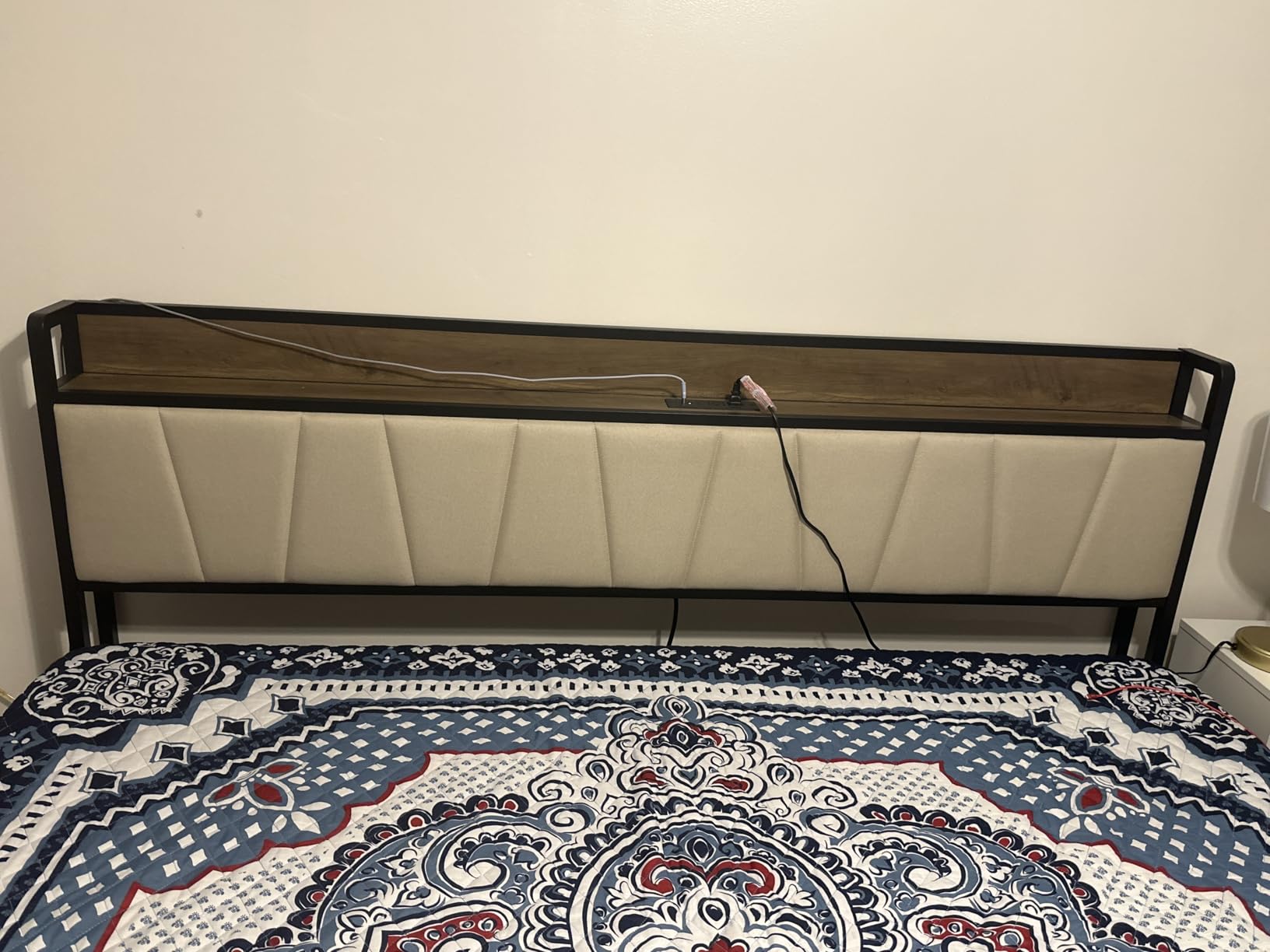 LIKIMIO King Size Bed Frame, Storage Headboard with Charging Station, Solid and Stable, Noise Free, No Box Spring Needed, Easy Assembly customer photo 1