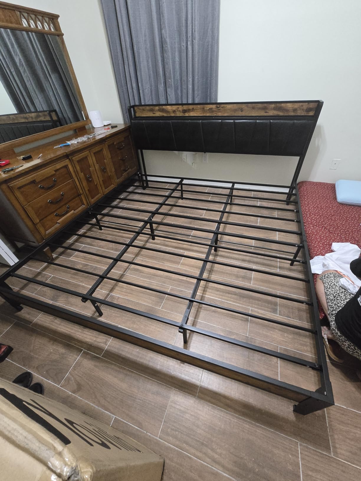 LIKIMIO King Size Bed Frame, Storage Headboard with Charging Station, Solid and Stable, Noise Free, No Box Spring Needed, Easy Assembly customer photo 2