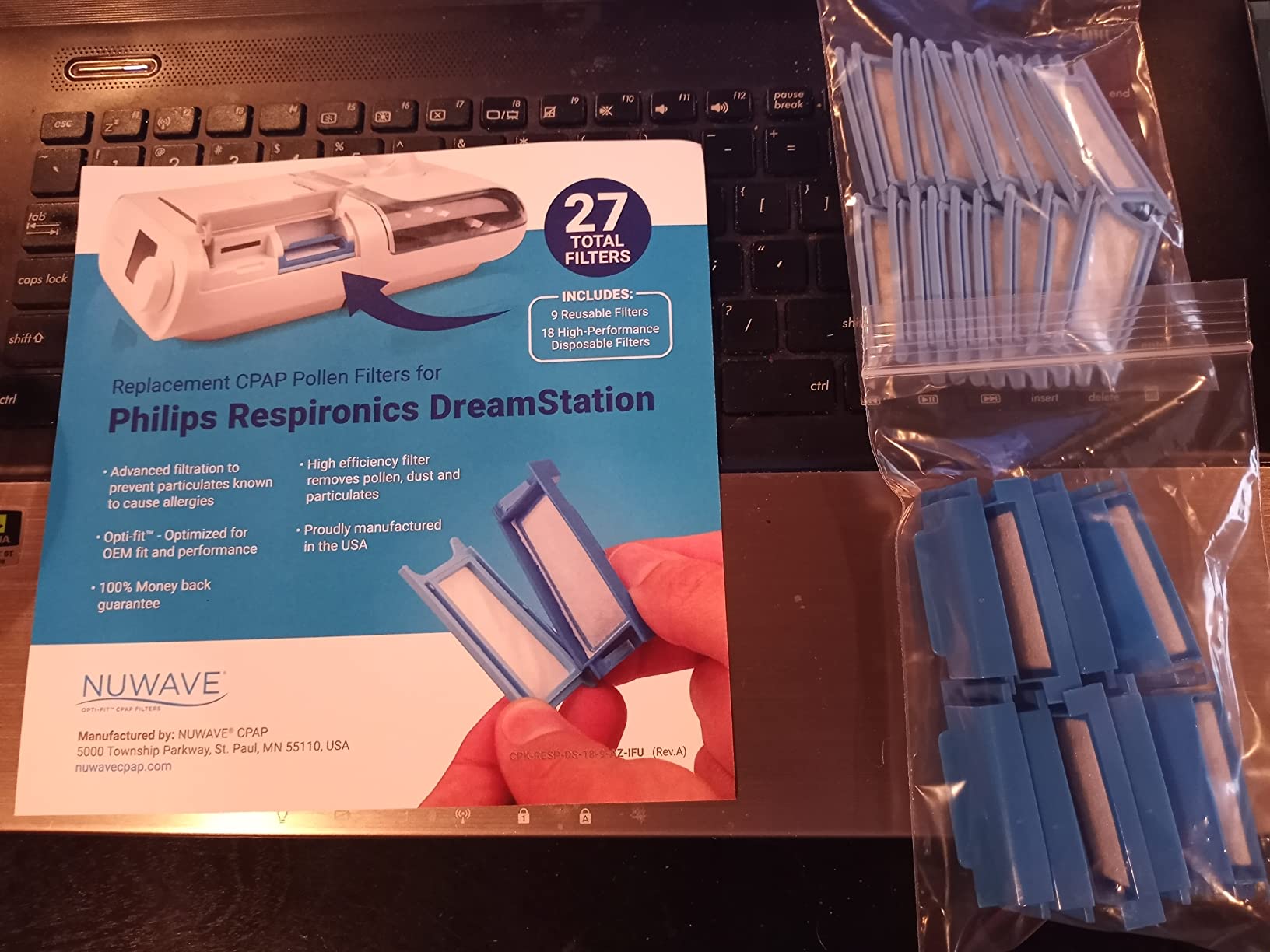 NUWAVE CPAP Filters (27 ct) for Respironics DreamStation 1 CPAP Machine. Includes 18 Ultrafines and 9 Reusable Filters (27 Total). CPAP Filters for Philips Respironics Dream Station 1 CPAP Machine customer photo 1