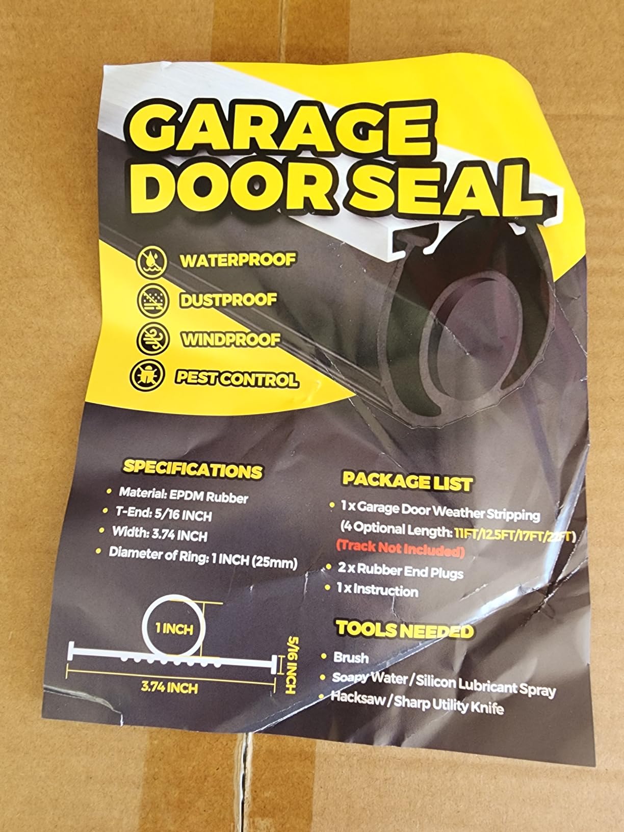 Holikme Garage Door Seals Bottom Rubber, Flexible EPDM Garage Door Seal, Garage Door Weather Stripping Kit Seal Strip Replacement, 5/16 Inch T-End, 4 1/8 Inch Width (22Ft, Black) customer photo 2