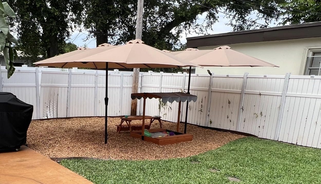SUPERJARE 13FT Outdoor Patio Umbrella with Base Included, Double Sided Pool Umbrellas with Fade Resistant Canopy, Large Table Umbrella for Deck, Market, Backyard - Beige customer photo 1