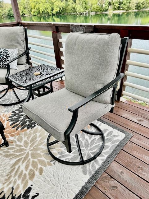 Grand patio 7-Piece Patio Dining Set for 6, E-Coated Outdoor Dining Set Swivel Patio Dining Chairs with Olefin Cushions & 1 Black Rectangular Faux Woodgrain Dining Table with 1.5