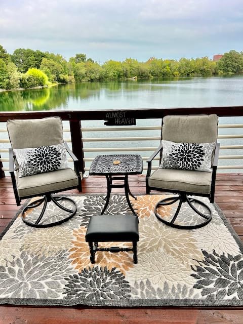 Grand patio 7-Piece Patio Dining Set for 6, E-Coated Outdoor Dining Set Swivel Patio Dining Chairs with Olefin Cushions & 1 Black Rectangular Faux Woodgrain Dining Table with 1.5