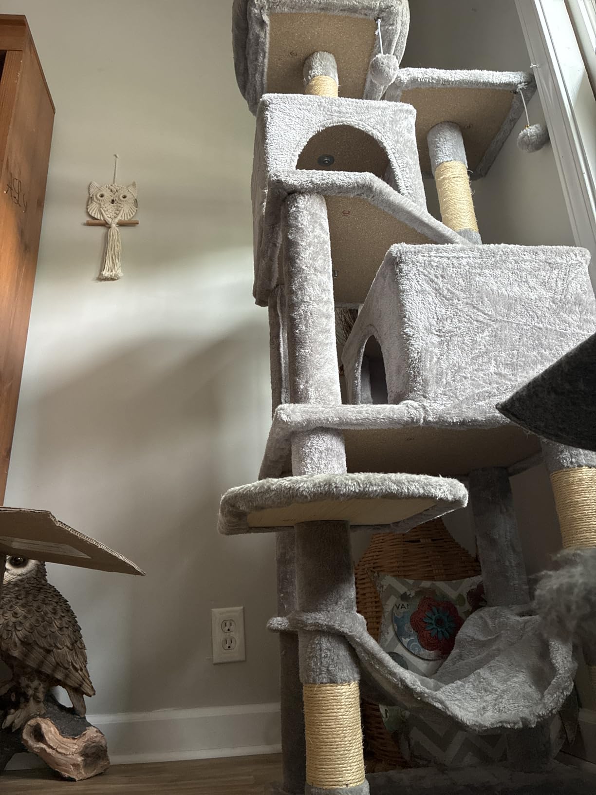 Feandrea Cat Tree, 59.5-Inch Tall Cat Tower, Plush Multi-Level Condo with 5 Scratching Posts, 2 Perches, 2 Caves, Hammock, 2 Pompoms, Light Gray UPCT192W01 customer photo 2