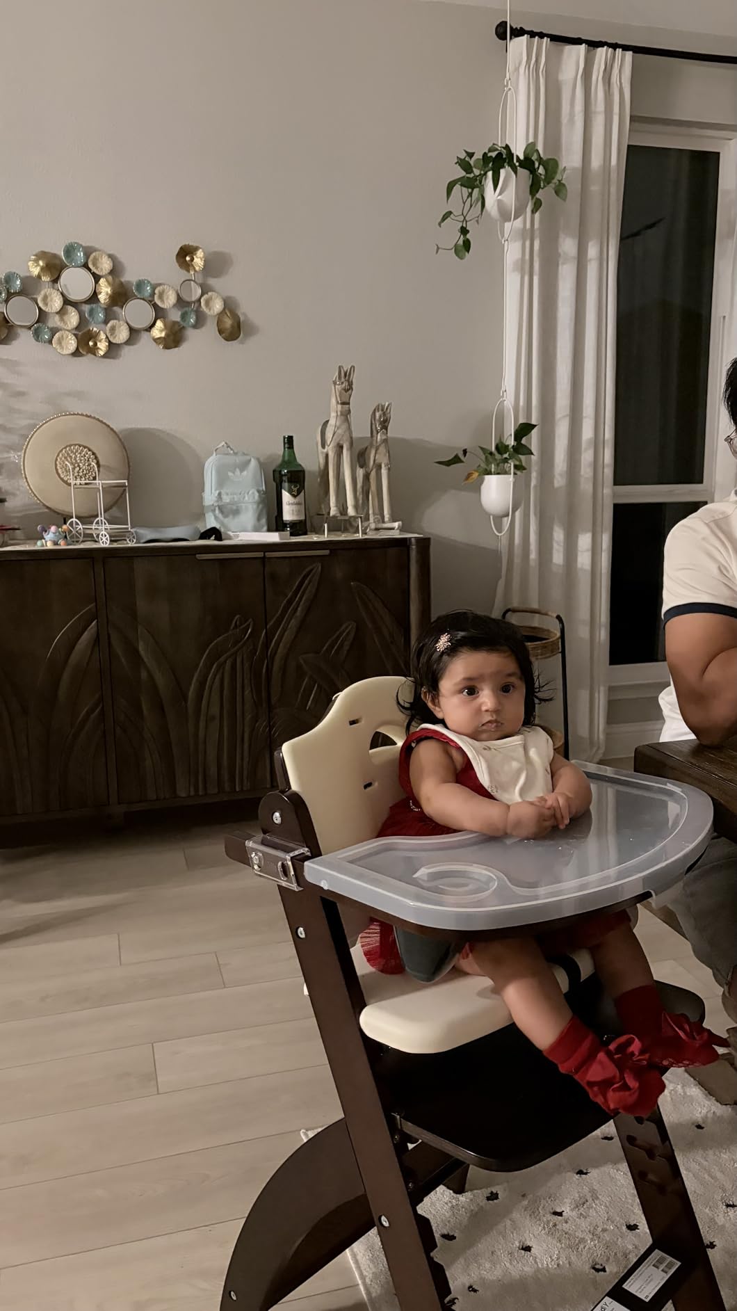 Abiie Beyond Junior Wooden High Chair for Babies and Toddlers - Convertible 3-in-1 Baby Highchair with Removable Tray - 6 Months to 250 Lb - Water Resistant - Natural Wood/Dove Grey Cushion customer photo 2