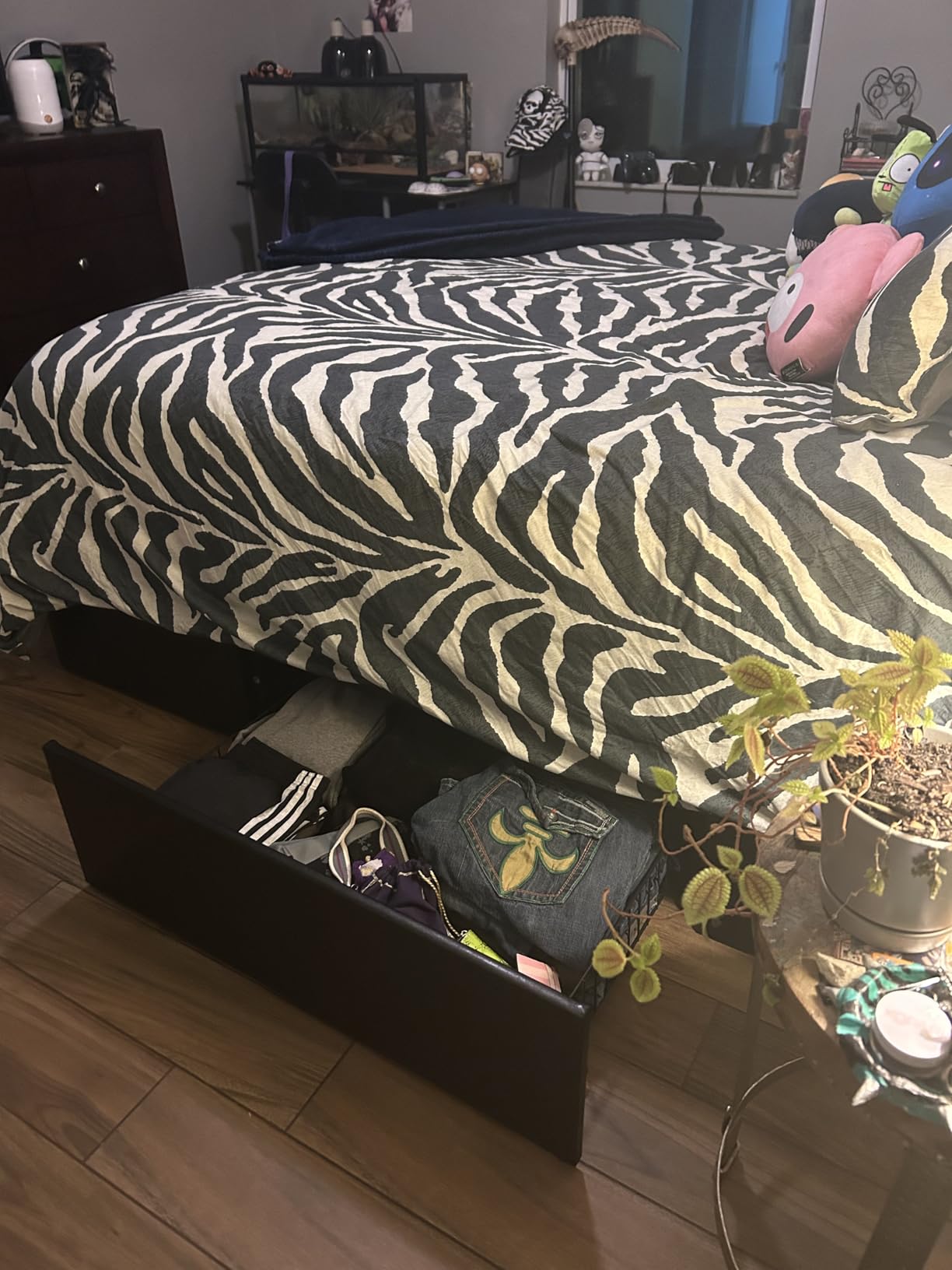 Allewie Queen Size Platform Bed Frame with 3 Storage Drawers, Faux Leather Upholstered, Wooden Slats Support, No Box Spring Needed, Easy Assembly, Black customer photo 2