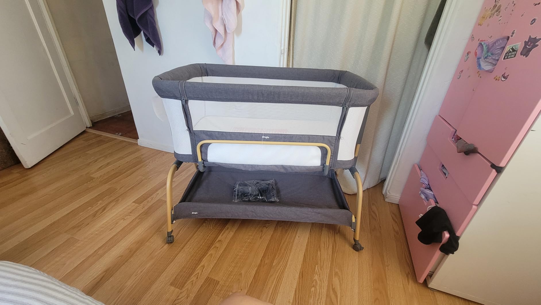Jimglo 3 in 1 Baby Bassinet, Bedside Bassinet for Baby, Rocking Bassinet with Comfy Mattress and Wheels, 6 Height Adjustable Easy Folding Portable Bedside Crib for Newborn customer photo 2