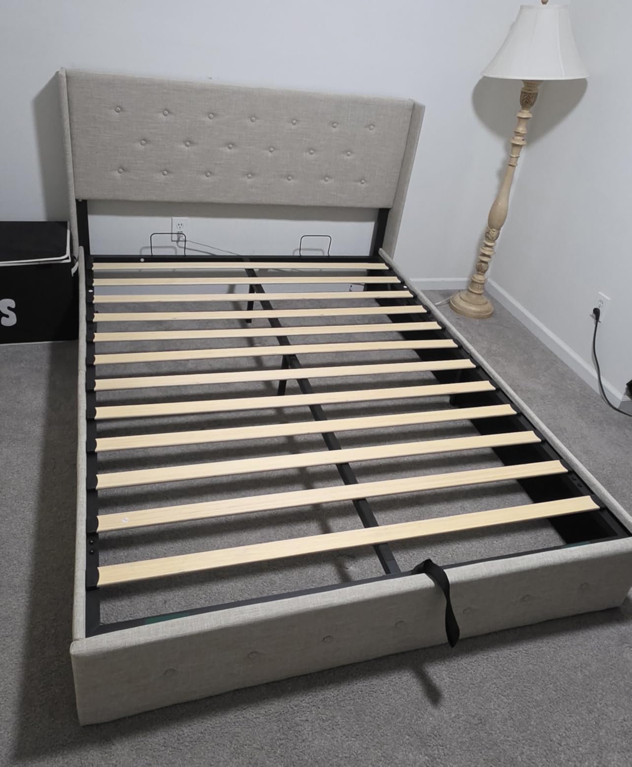 Allewie Queen Size Lift Up Storage Bed, Modern Wingback Headboard, Hydraulic Support, No Box Spring Needed, Light Beige customer photo 2
