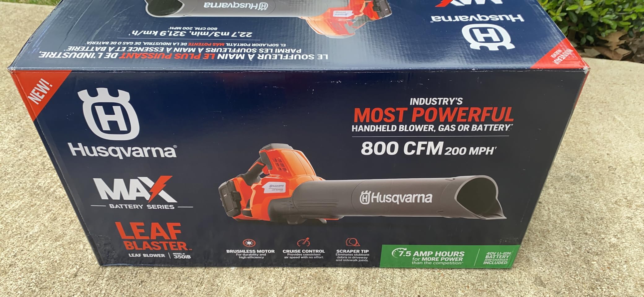 Husqvarna Leaf Blaster 350iB Battery Powered Cordless Leaf Blower, 200-MPH 800-CFM, Brushless Motor and Quiet Operation, 40V Lithium-Ion 7.5 Ah Battery and Charger Included, Gifts for Men, 970569904 customer photo 1