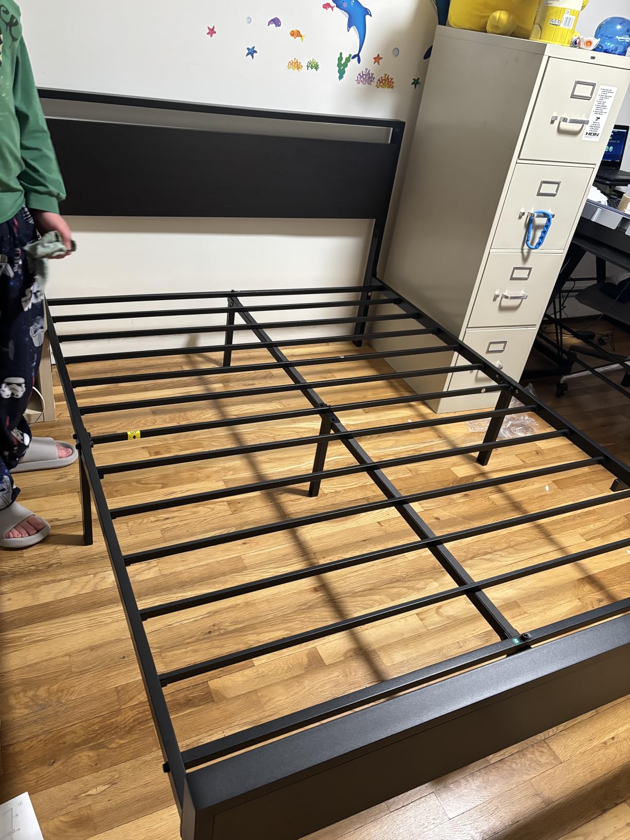 SHA CERLIN 14 Inch Queen Size Metal Platform Bed Frame with Wooden Headboard and Footboard, Mattress Foundation, No Box Spring Needed, Large Under Bed Storage, Black Oak customer photo 2