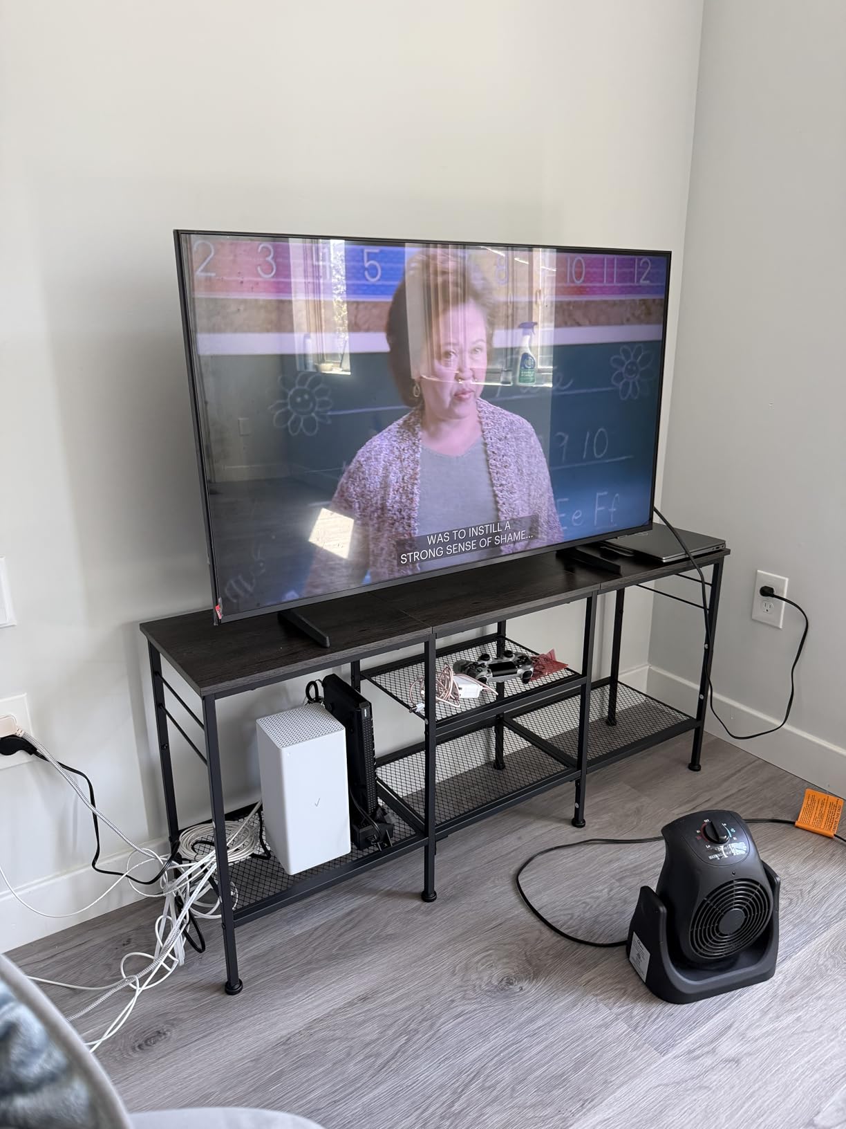 Furologee TV Stand for TVs up to 55 Inch, Entertainment Center with Open Storage Shelves, Media Console Table with Soundbar Shelf for Living Room, Bedroom, Rustic Brown customer photo 2