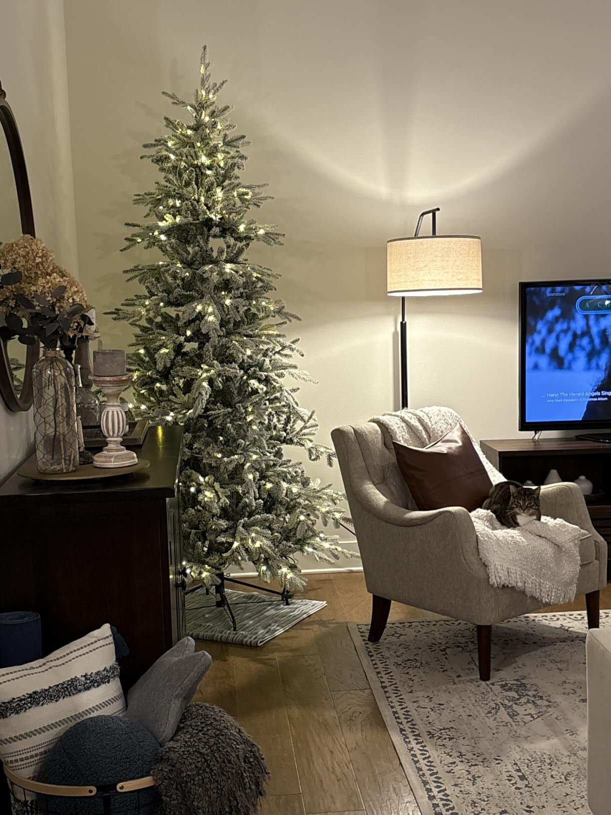 Best Choice Products Lighted Aspen Christmas Tree, 6ft Flocked Artifical Noble Fir, Pre-Lit White & Multicolored LED Lights Premium Holiday Decor - Green customer photo 1
