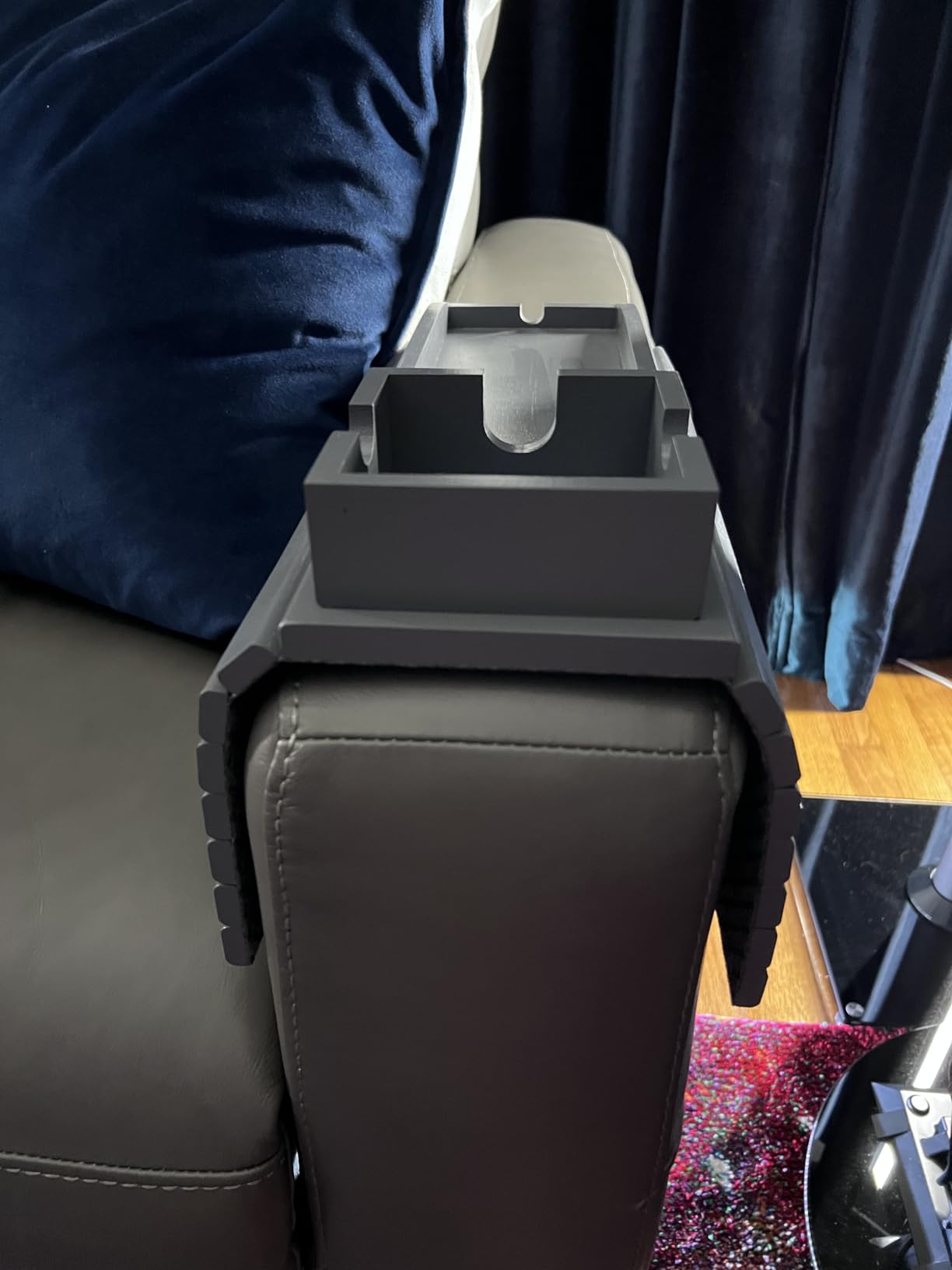 Bestjing Bamboo Sofa Armrest Tray - Couch Arm Tray with Detachable Couch Cup Holder - 2 in 1 Anti-Slip Foldable Sofa Armchair Caddy Table for Drinks Cellphone TV Remote Snacks customer photo 2