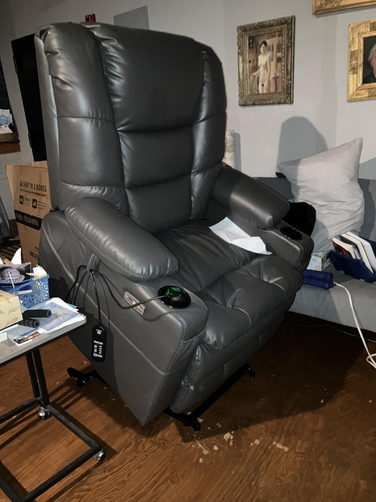 MCombo Large Triple Motor Power Lift Recliner Chair with Massage and Dual Heating, Adjustable Headrest for Tall Elderly People, Faux Leather 7634 (Dark Brown, Large) customer photo 1