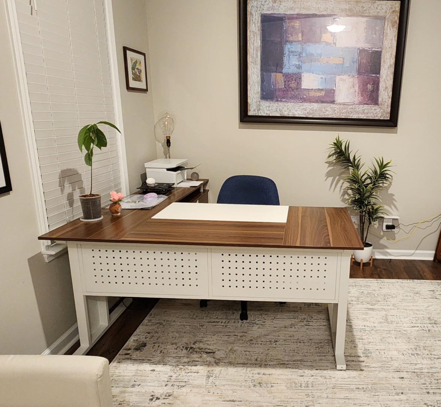 Tribesigns 63 Inch Executive Desk with File Cabinet, L Shaped Office Desk with Drawers and Storage Shelves, Business Furniture Set Workstation for Home Office, Gray and Black customer photo 1