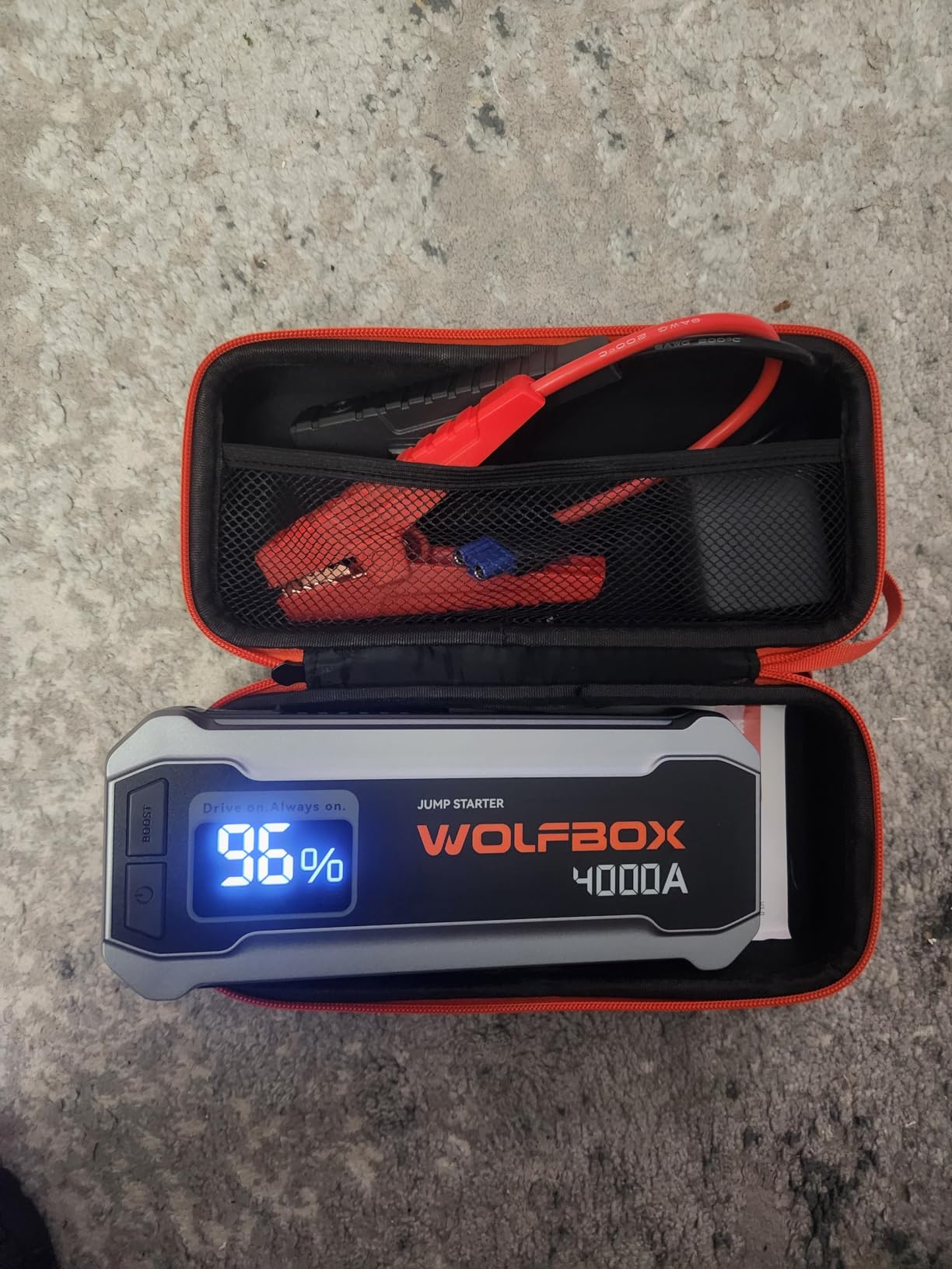 WOLFBOX 4000A Jump Starter, 12V Car Battery Jumper Starter Portable with 65W Quick Charger, LED Display, 88.8Wh Booster Jump Box Pack (10L Gas 10L Diesel Engine) with LED Light, Jumper Cables customer photo 1