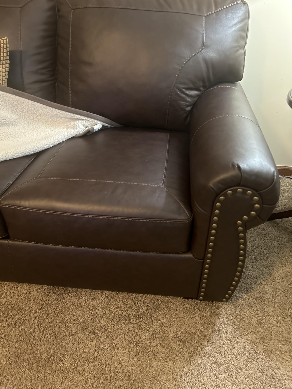 Signature Design by Ashley Colleton Classic Leather Match Sofa with Nailheads, Dark Brown customer photo 2