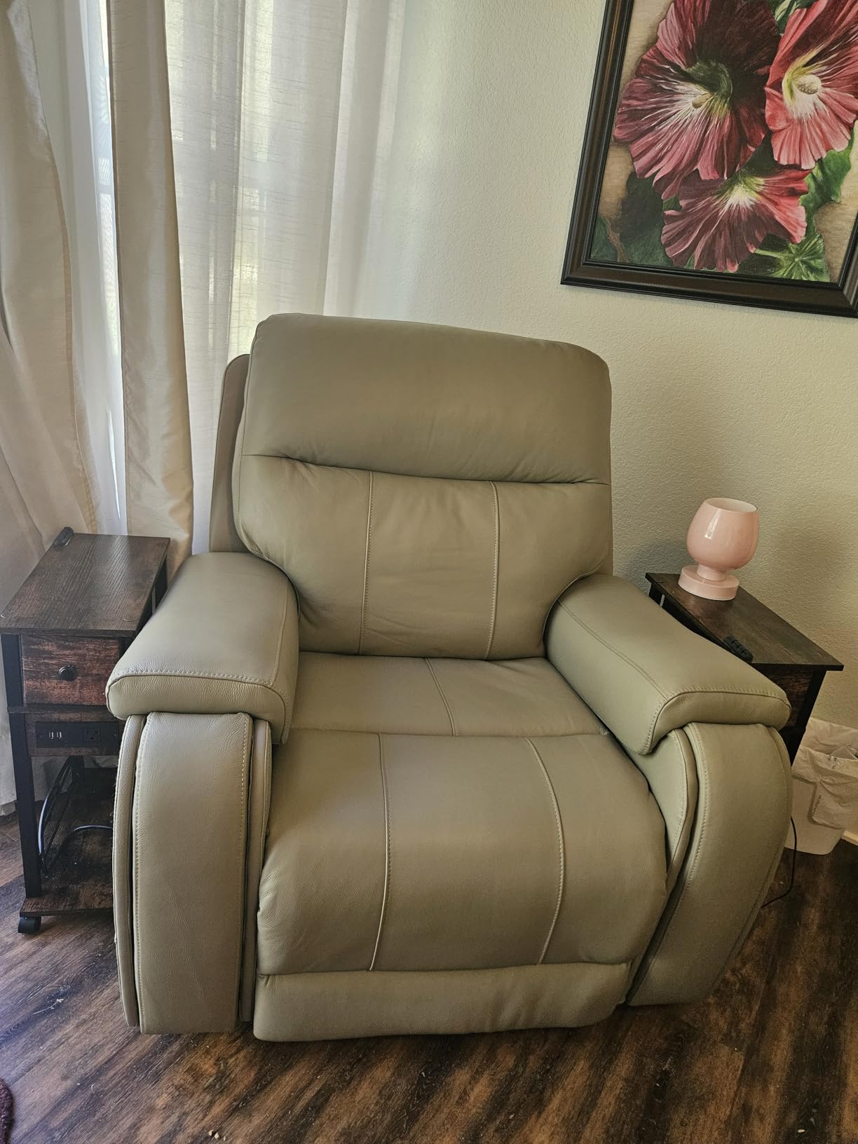 CHITA Large Power Zero Gravity Recliner Chair, Genuine Leather Recliner Chair for Adults with Adjustable Power Headrest and Hidden Slide-Out Cupholders, USB and Type-C Ports, Creamy Grey customer photo 2