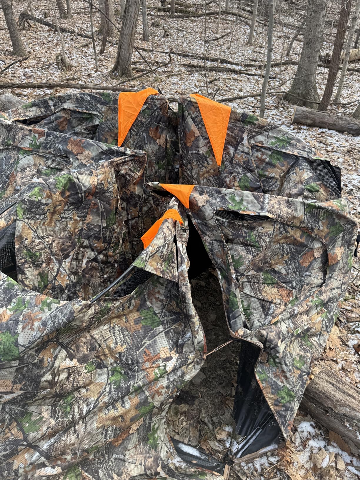 TIDEWE Hunting Blind 360 Degree See Through with Large Open Door, Pop Up Ground Blind with Removable Curtain and Carrying Bag, Portable Resilient Tent (Forest Fade Camo) customer photo 2