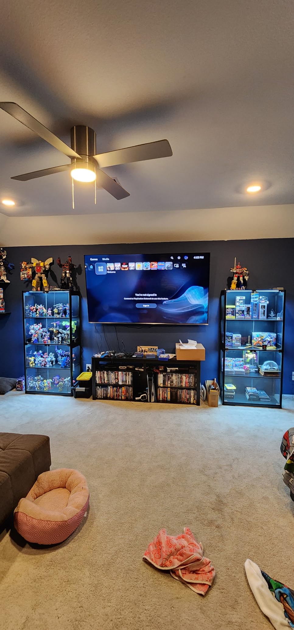 Bestier TV Stand for 70 inch TV, Tall Entertainment Center with 2 Led Lights, Gaming TV Console with Storage for PS5, Modern TV Cabinet for Bedroom, Living Room, Black Carbon Fiber customer photo 2