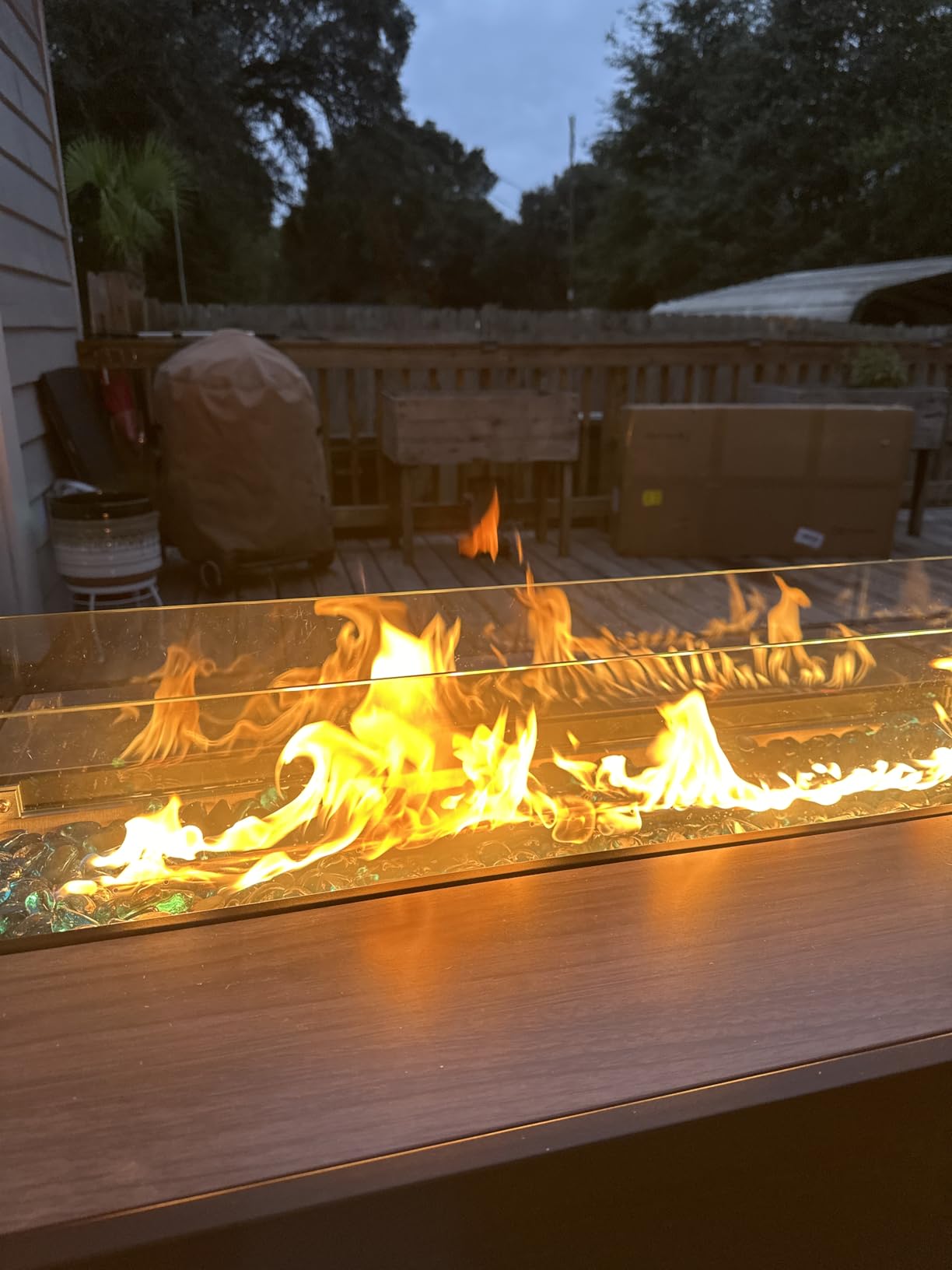 Shintenchi 45 Inch Outdoor Propane Fire Pit 50,000 BTU Gas Fire Pit Table with Lid, Glass Wind Guard, Waterproof Cover, Rectangle Gas Firepit Table for Garden/Patio, CSA Certification customer photo 2