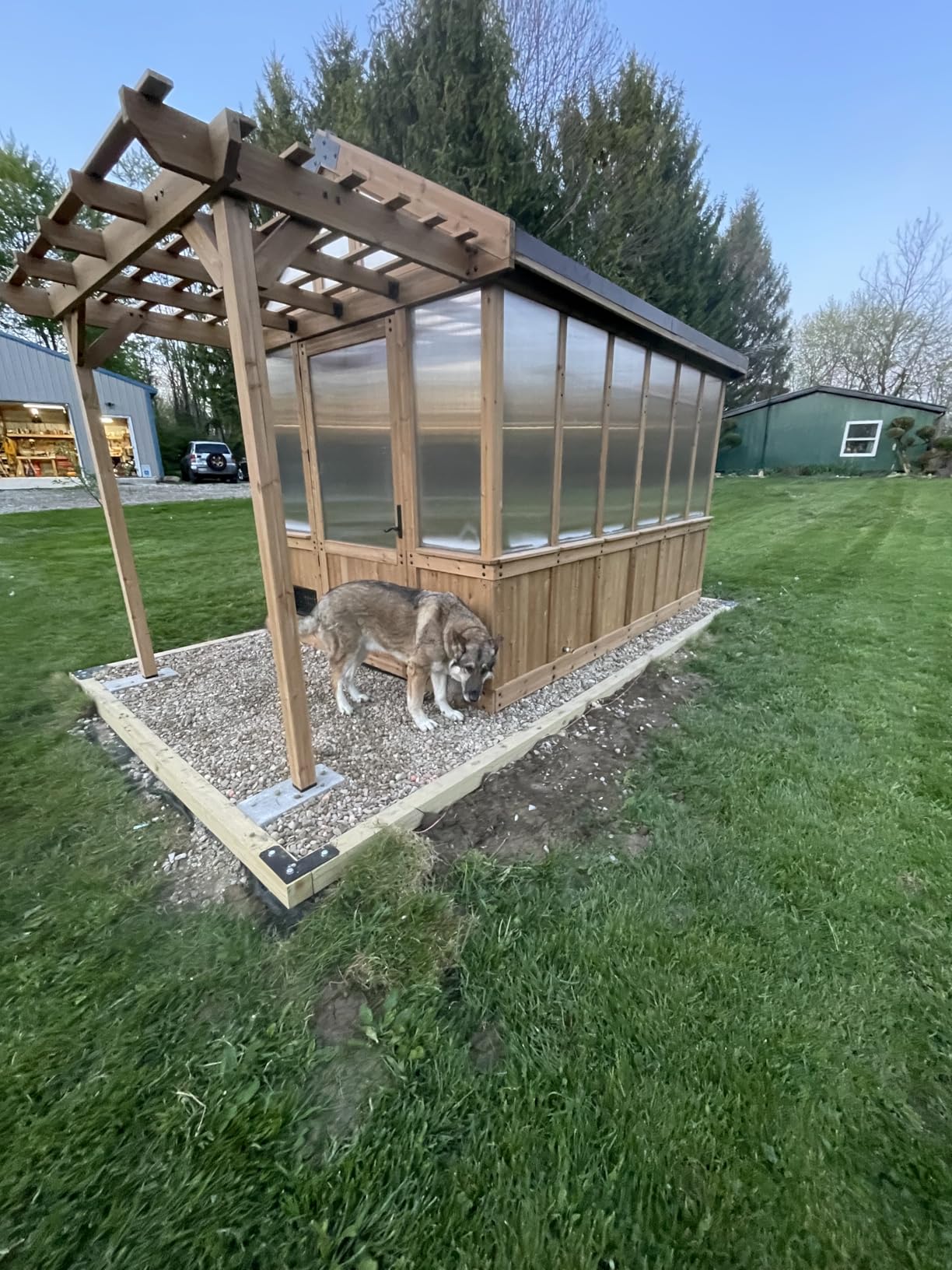 Backyard Discovery Bellerose XL 13' x 11' Cedar Wood and Polycarbonate Walk-in Greenhouse Kit with Pergola, Exhaust Fan, Windows, Hose Hook-Ups customer photo 1