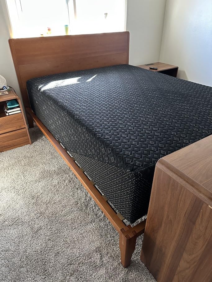 Merax Queen Size Bamboo Platform Bed, Mid-Century Modern Bed Frame with Tall Headboard, Solid Sustainable Bedframe Queen-size, Wood Slat Support, No Box Spring Needed, Easy Assembly, Noise Free, Brown customer photo 1