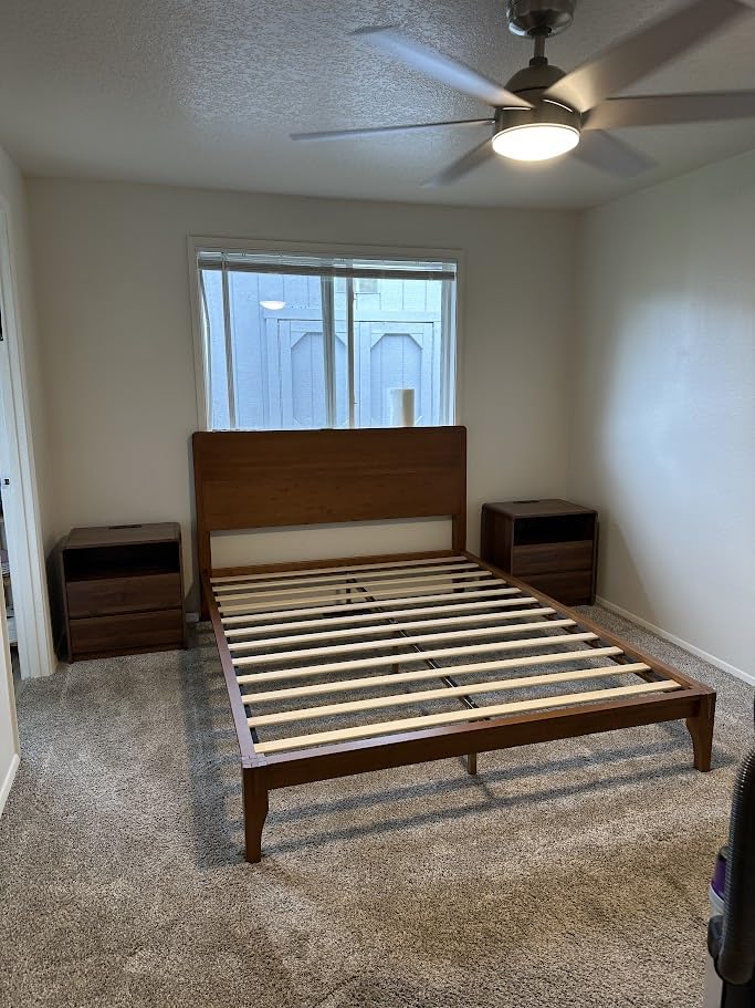 Merax Queen Size Bamboo Platform Bed, Mid-Century Modern Bed Frame with Tall Headboard, Solid Sustainable Bedframe Queen-size, Wood Slat Support, No Box Spring Needed, Easy Assembly, Noise Free, Brown customer photo 2