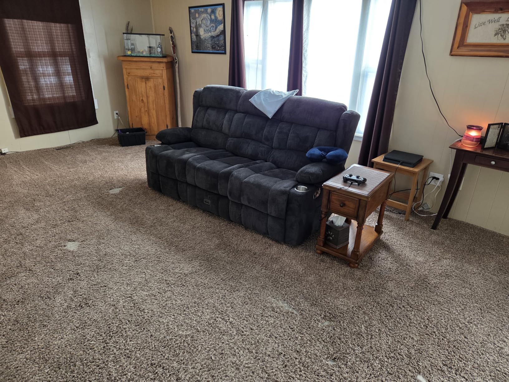 Dresegmt Loveseat Recliner Sofa, Flip Middle Backrest Design 3 Seat Reclining Sofa with Storage Drawer, USB Ports & Cup Holders, Manual Couch for Living Room/RV (Gray) customer photo 2
