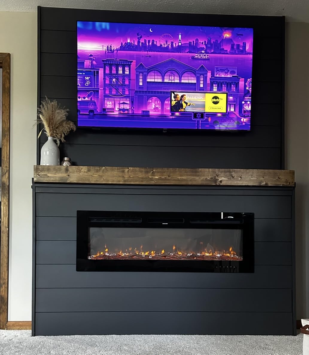 EUHOMY 50 Inch Electric Fireplace Wall Recessed and Wall Mounted with Adjustable Flame Color, Fireplace Heater with Remote Control, Linear Fireplace with Timer, Touch Screen, Log & Crystal, 750/1500W customer photo 1