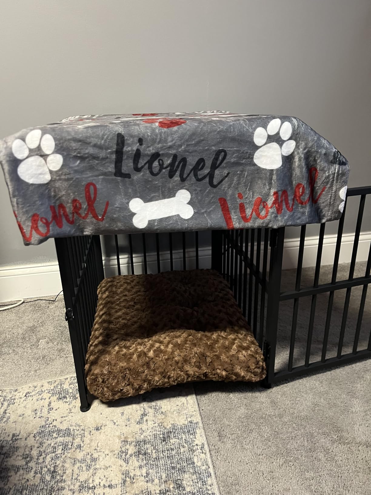 IRONCK Dog Crate Furniture for Small Dogs, Wooden Dog Kennel with Flip Top Drawer, Indoor Pet Crate End Table with Charging Station, Steel-Tube Dog Cage, Rustic Brown customer photo 2