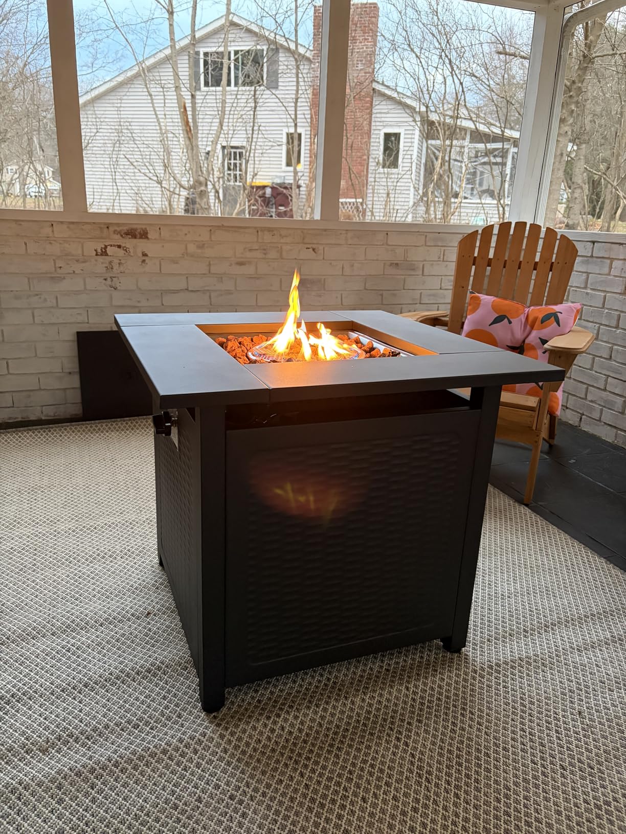 Hykolity 42 Inch Gas Fire Pit Table, 60,000 BTU Propane Pits for Outside with Steel Lid and Waterproof Cover, 2 in 1 Firepit Table Gatherings Parties on Patio Deck Garden Backyard, Black customer photo 1