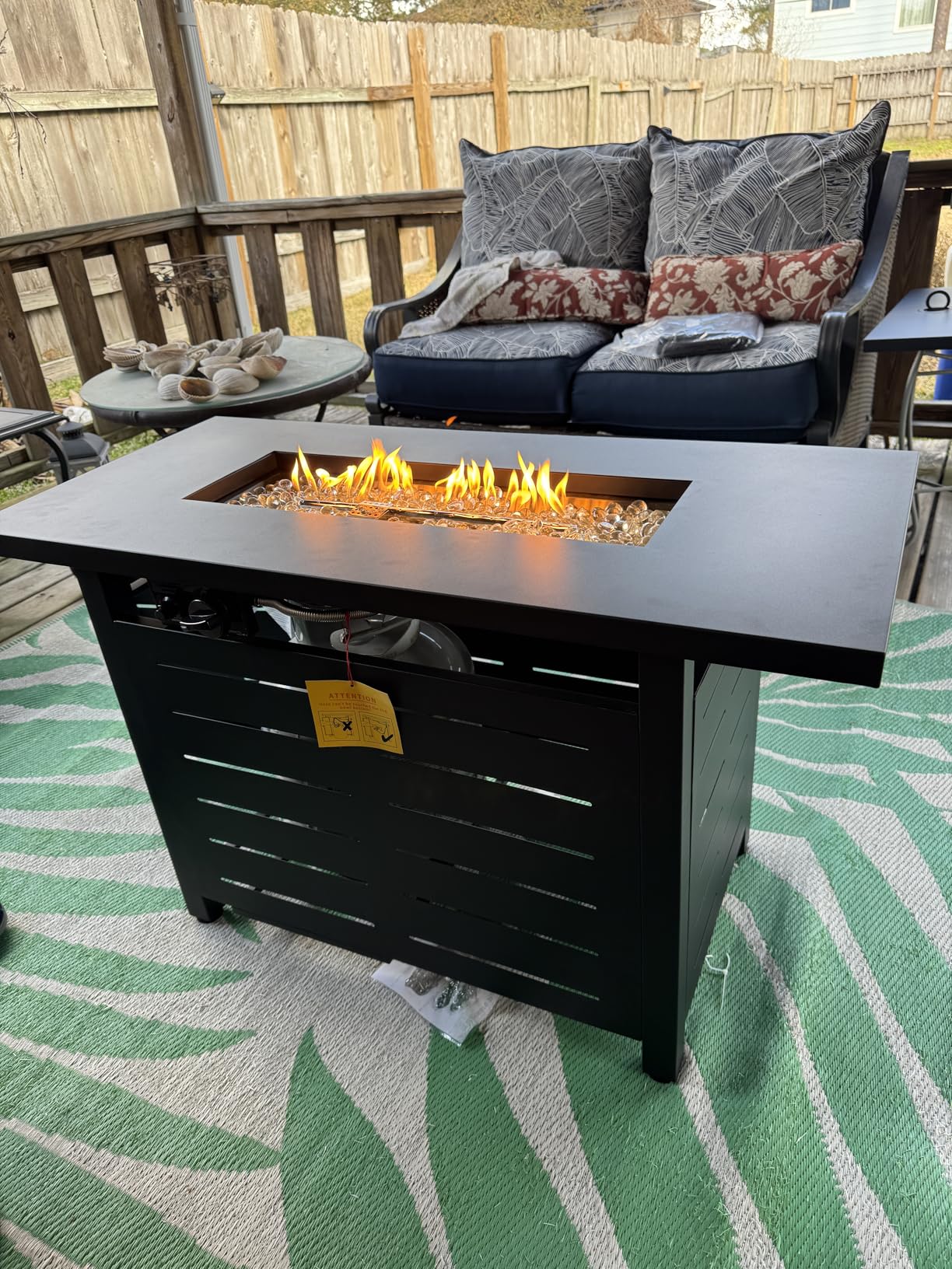 Hykolity 42 Inch Gas Fire Pit Table, 60,000 BTU Propane Pits for Outside with Steel Lid and Waterproof Cover, 2 in 1 Firepit Table Gatherings Parties on Patio Deck Garden Backyard, Black customer photo 2