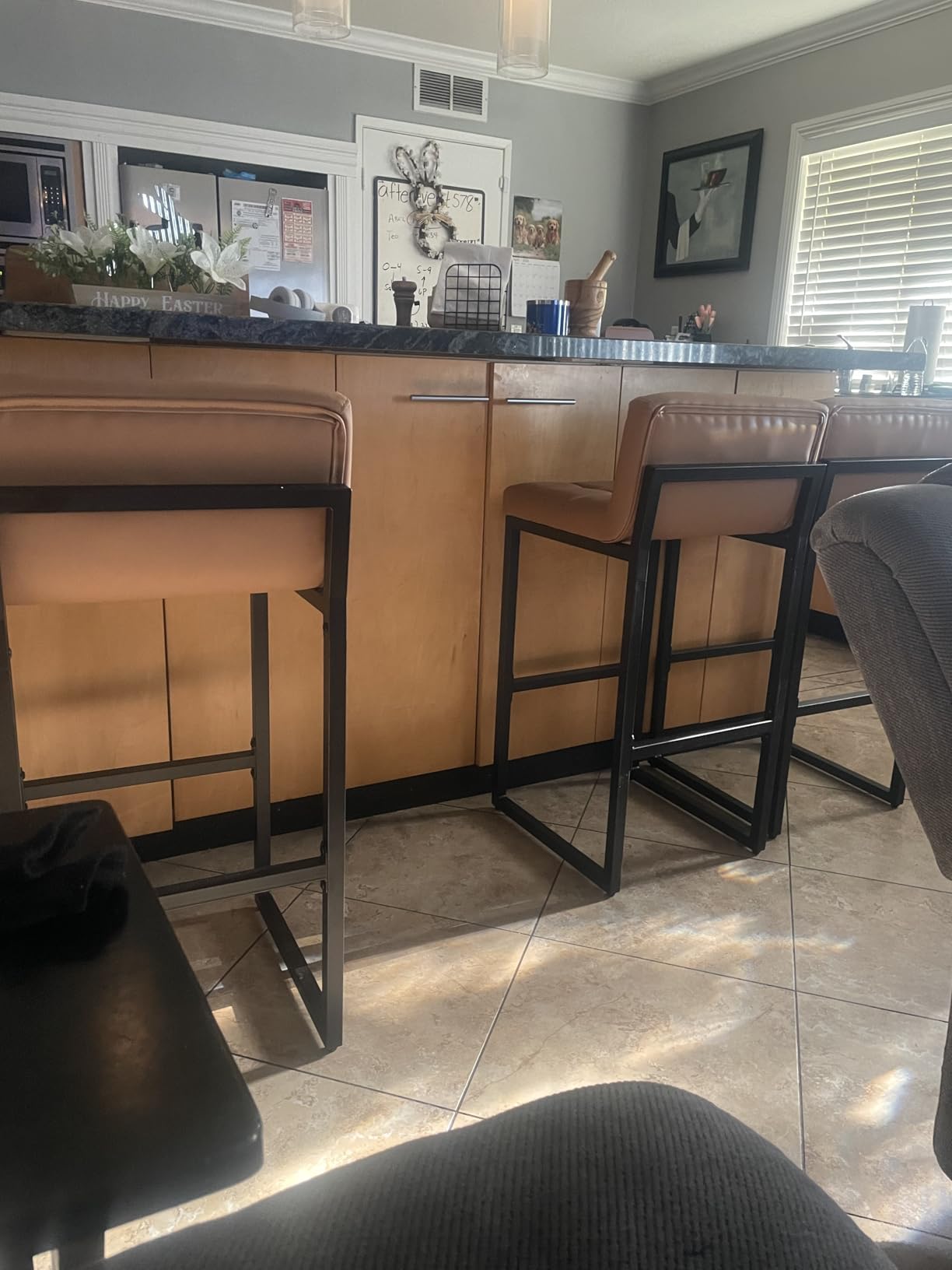 FIRAVOE Counter Height Bar Stools Set of 4, Upholstered Barstools with Back, Bar Chairs with Thickened Metal Legs, PU Leather Counter Stools for Kitchen Island (Coffee Brown, 4Pcs 26