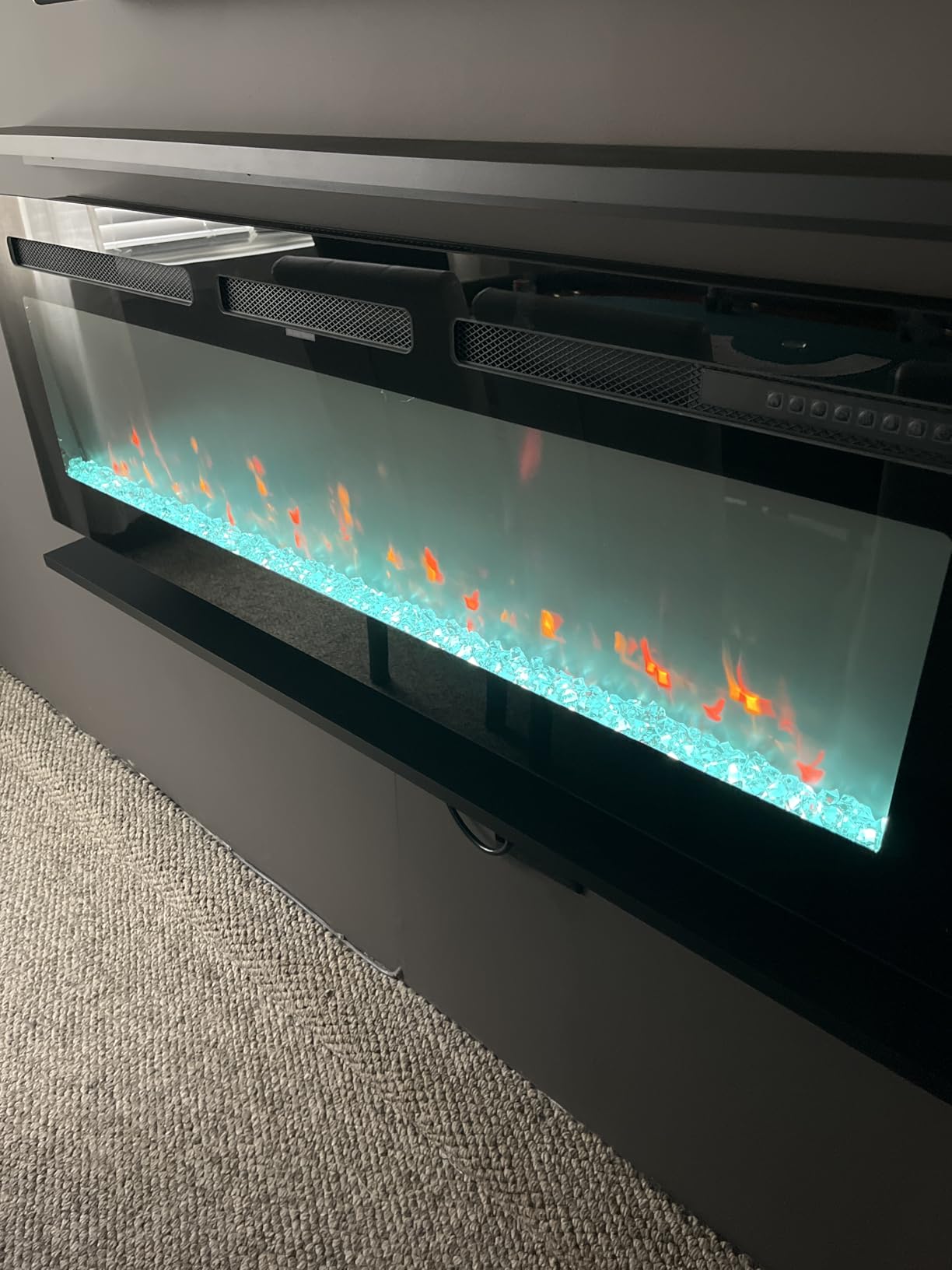 Tehanld 60 Inch Electric Fireplace in-Wall Recessed and Wall Mounted, Ultra-Thin Linear Fireplace Heater 750/1500W with Realistic Flame, Higher Temperatures & Lower Noise, Log Set & Crystal Options customer photo 1