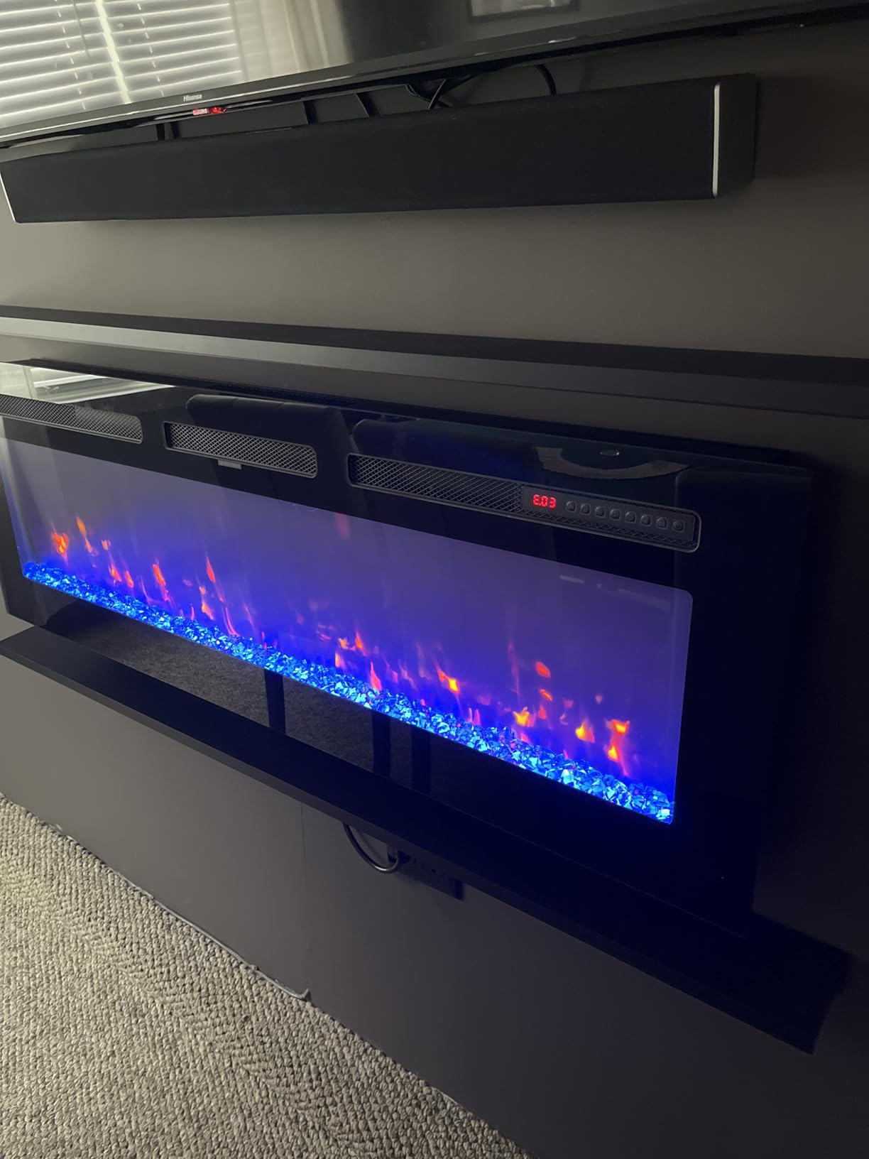 Tehanld 60 Inch Electric Fireplace in-Wall Recessed and Wall Mounted, Ultra-Thin Linear Fireplace Heater 750/1500W with Realistic Flame, Higher Temperatures & Lower Noise, Log Set & Crystal Options customer photo 2