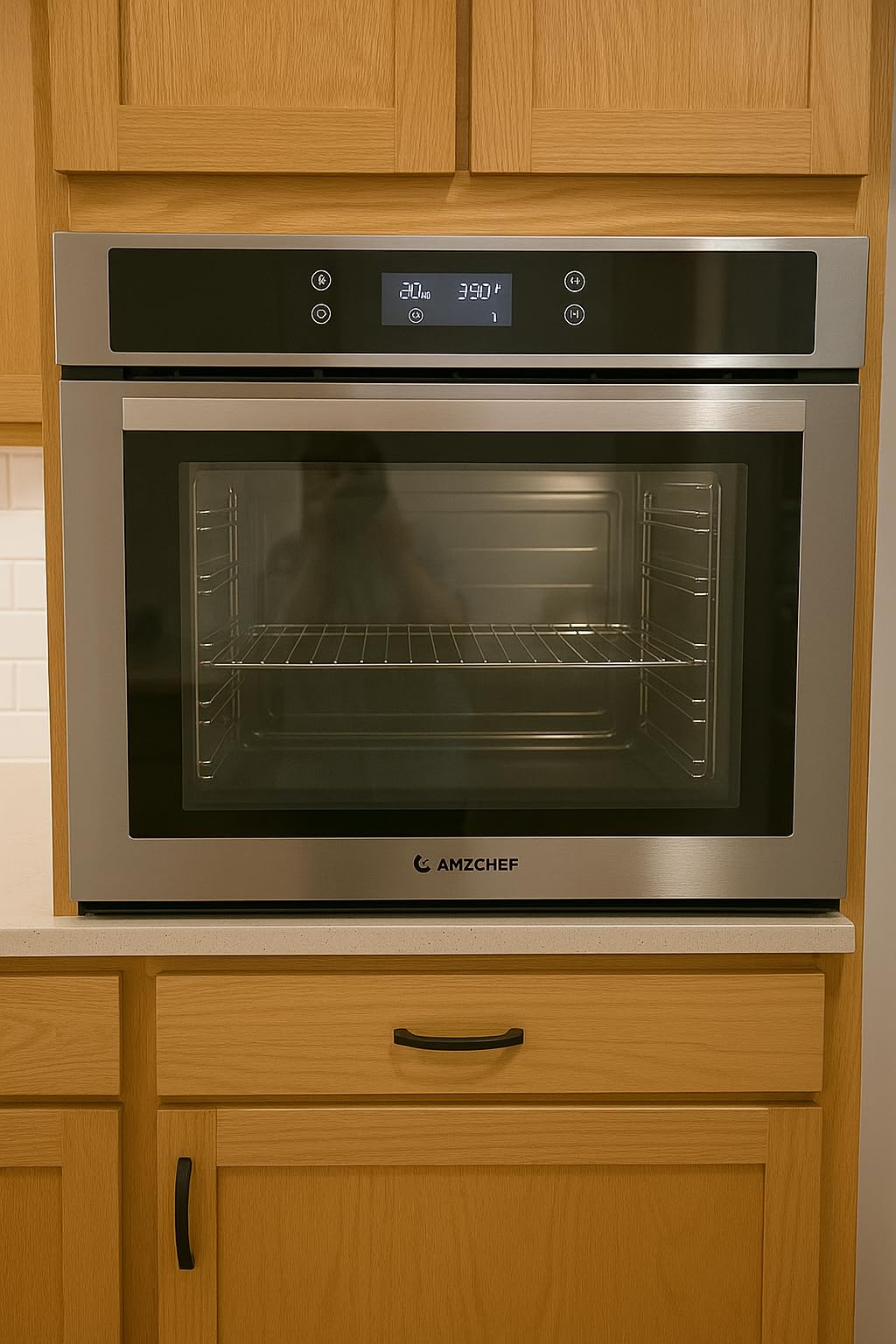 AMZCHEF 24 Inch Wall Oven, 2200W Single Electric Wall Oven with 6 Cooking Modes, 2.5 Cu.Ft. Convection Oven with Mechanical Knobs Control, Stainless Steel customer photo 1